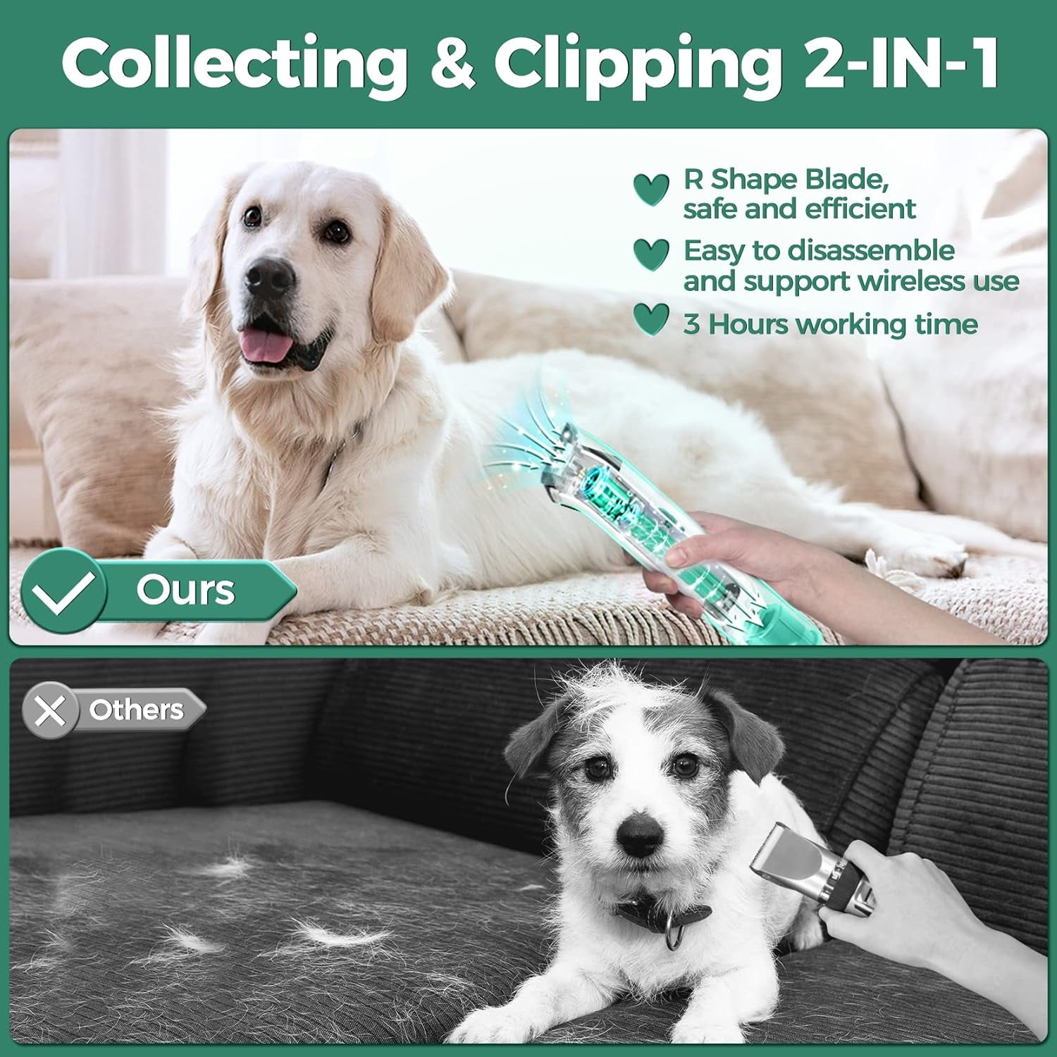 7-in-1 Pet Grooming Kit & Pet Grooming Vacuum Suction 99% Hair, Low Noise Pet Vacuum Cleaners for Pet Hair, Pet Grooming with 5 Proven Grooming Tools, Brush/Deshede/Trim/Collect Pet Hair - Image 5