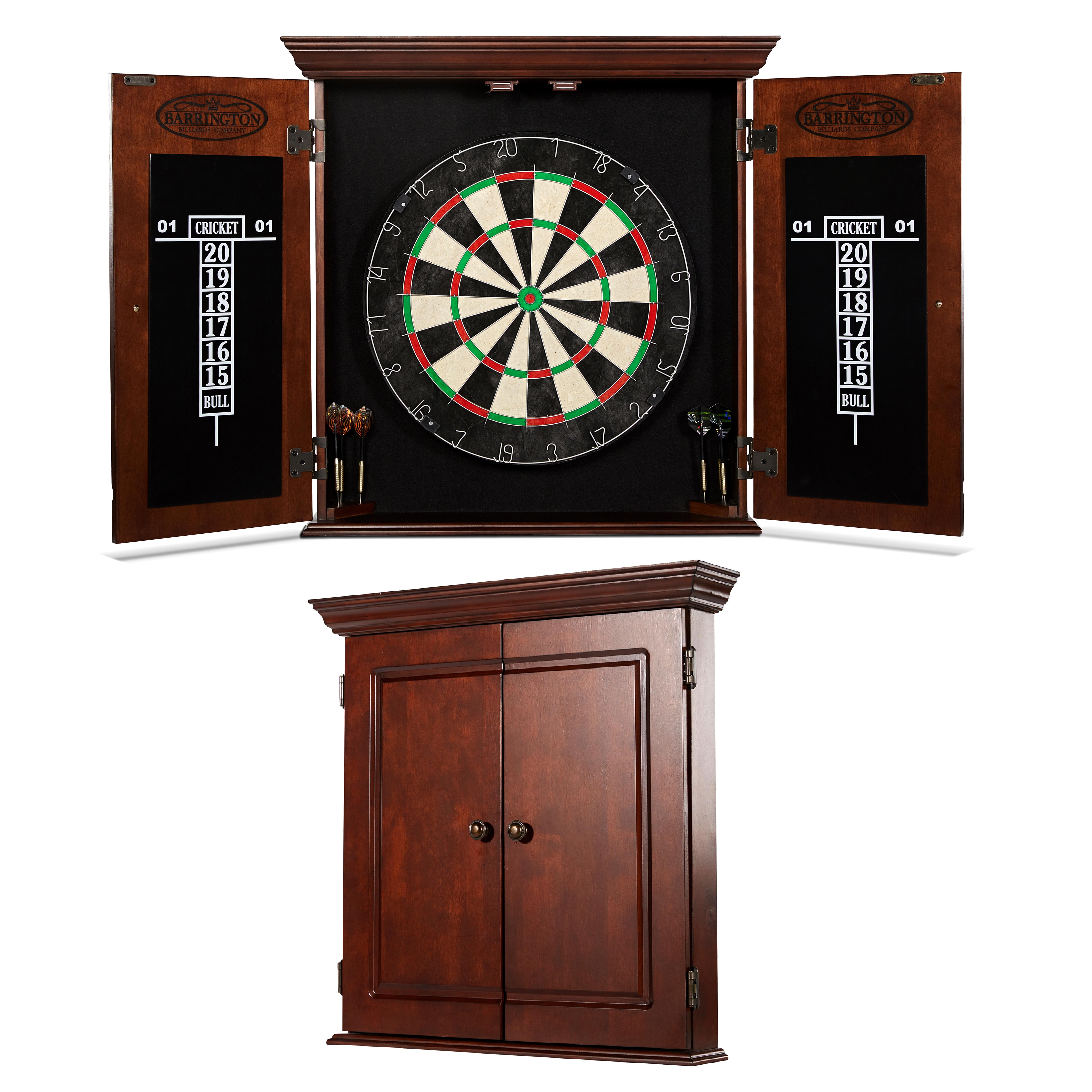 Chatham Wood Dartboard Cabinet with 18” Bristle Dartboard and Steel Tip Dart Set by Barrington Billiards - Image 4