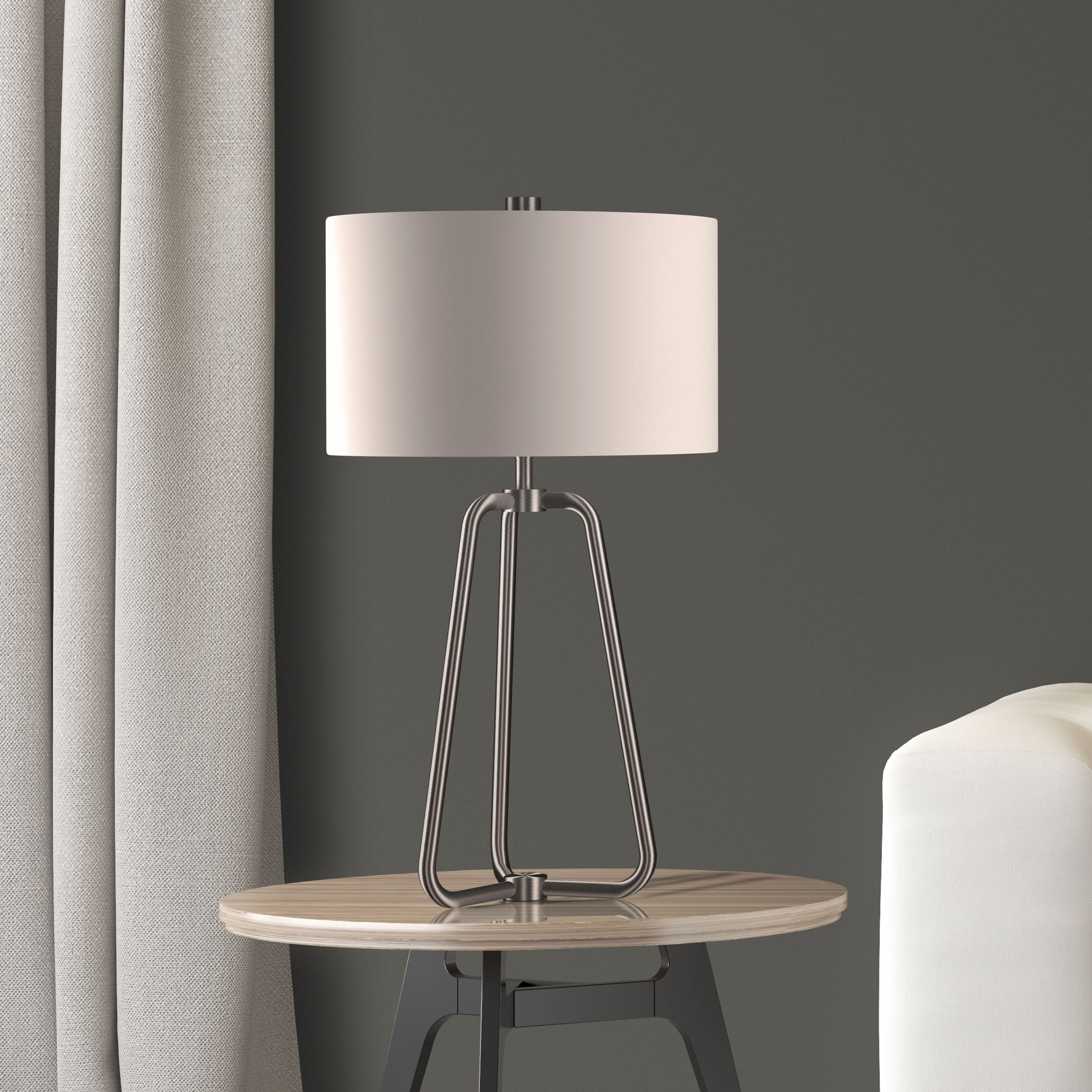 Evelyn&Zoe 25" Mid-Century Modern Metal Table Lamp with White Drum Linen Shade - Image 2