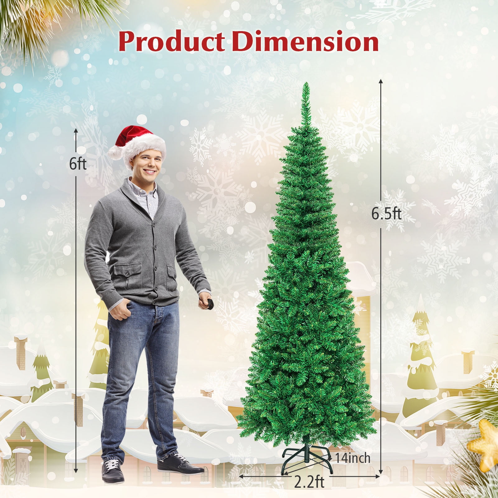 Costway 6.5ft Pre-Lit Hinged Pencil Christmas Tree 250 Multicolor Lights - Image 9