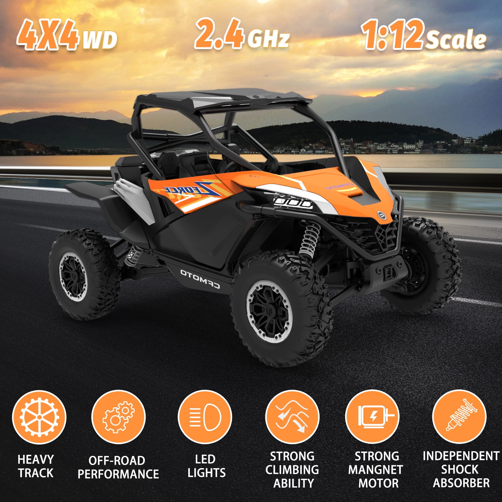 Fistone 1/12 Remote Control Off Road Cars, 4WD Dual Motors LED Headlight RC Car Monster Truck, High Speed All Terrain Car - Image 4