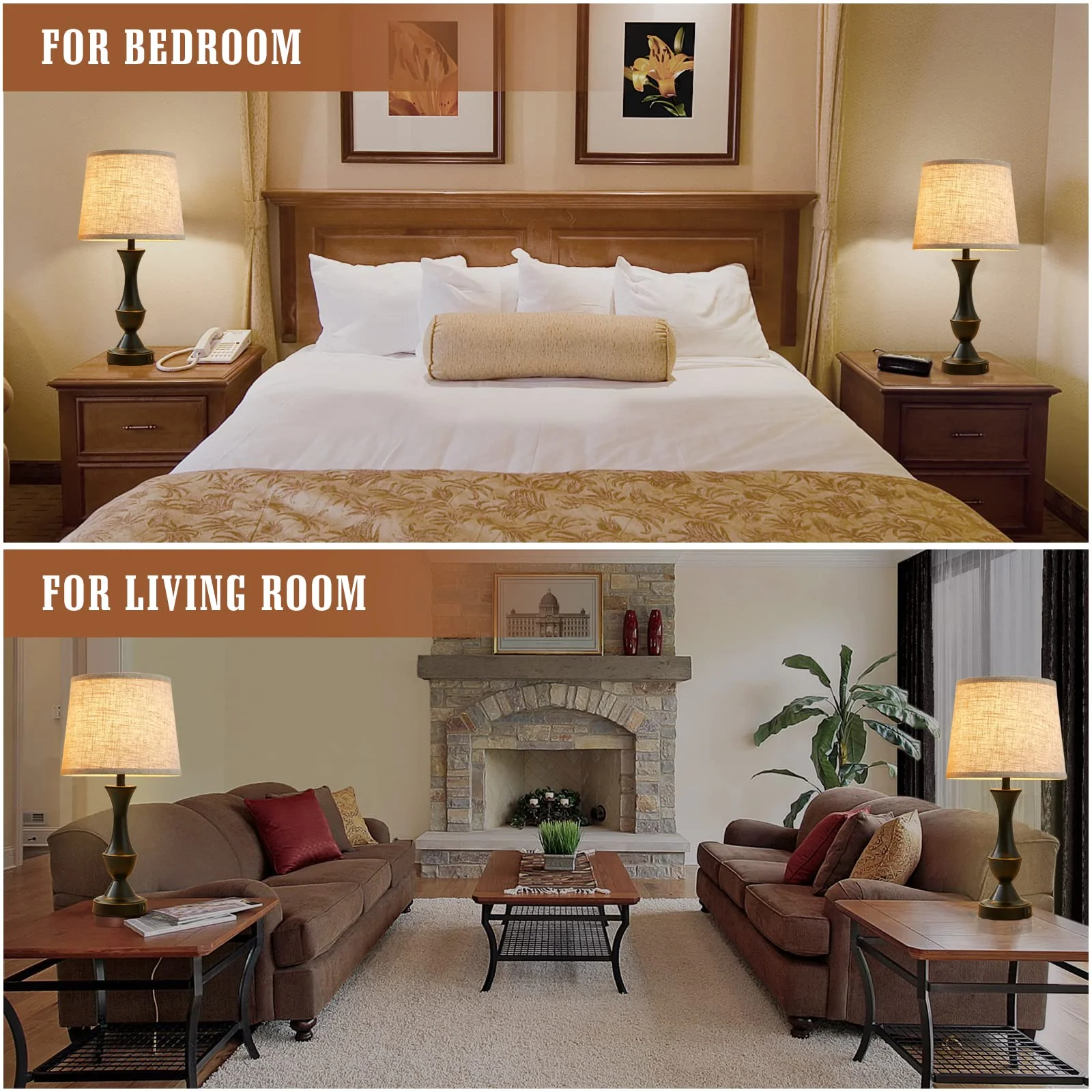 Natyswan Touch Lamps for Bedrooms Set of 2, Bedside Lamp with Dual USB Charging Ports, 3 Way Dimmable Nightstand Lamps with Premium Linen Fabric Lampshade for Bedroom, Living Room (Bulb Included) - Image 6