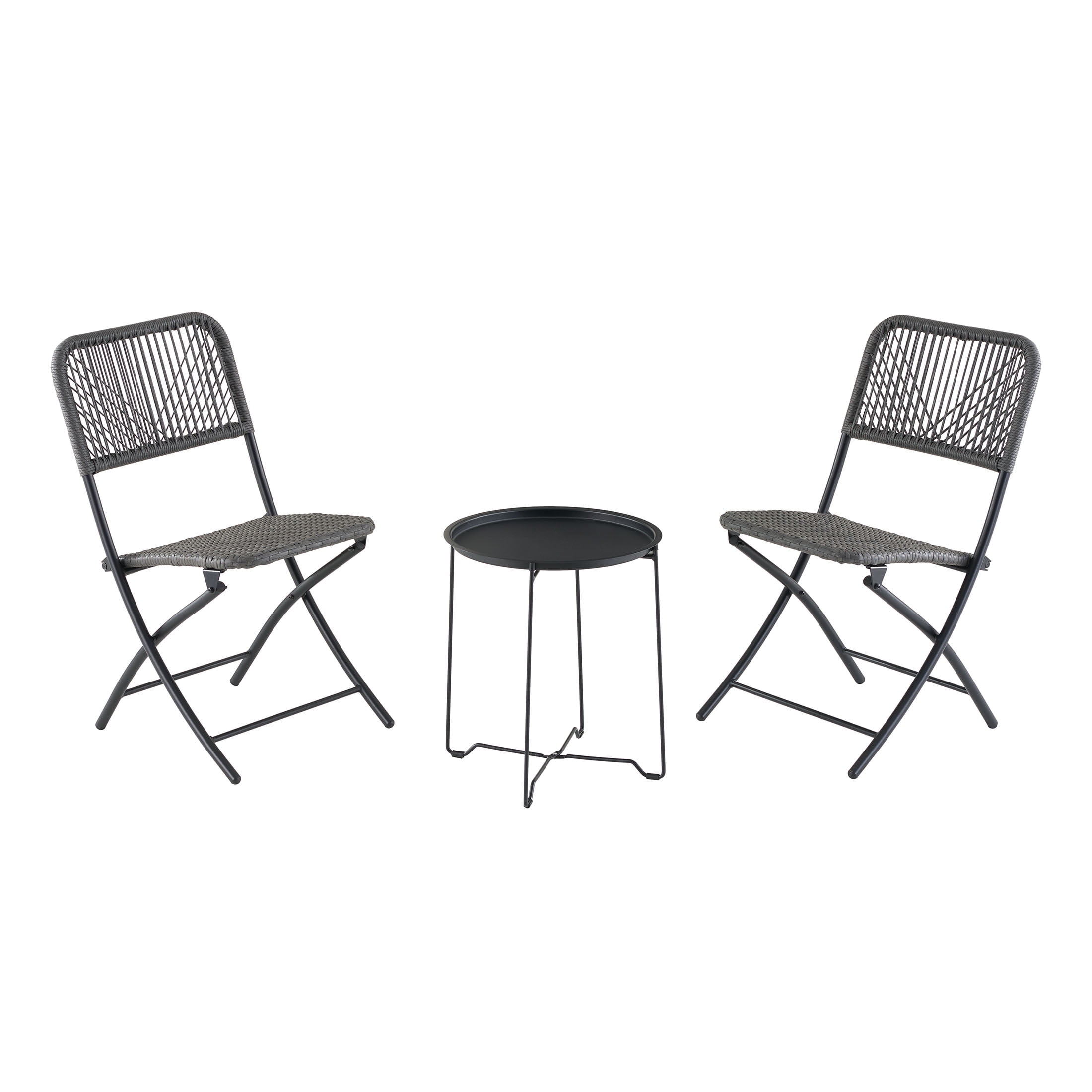 Mainstays 3-Piece Steel and Wicker Rope Folding Outdoor Patio Bistro Set, Gray/Black - Image 6
