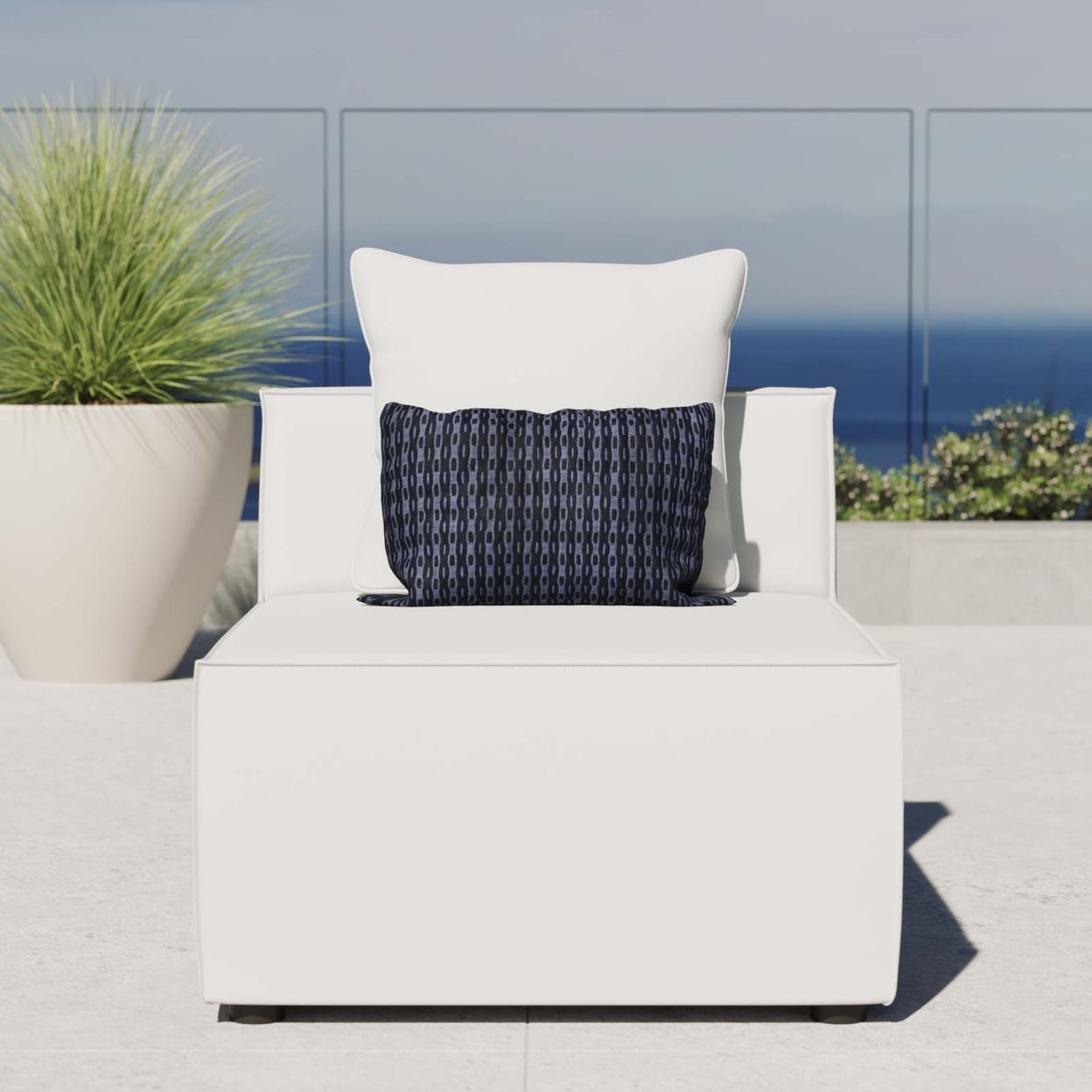 Modway Saybrook Fabric Upholstered Outdoor Patio Sofa Armless Chair in White - Image 3