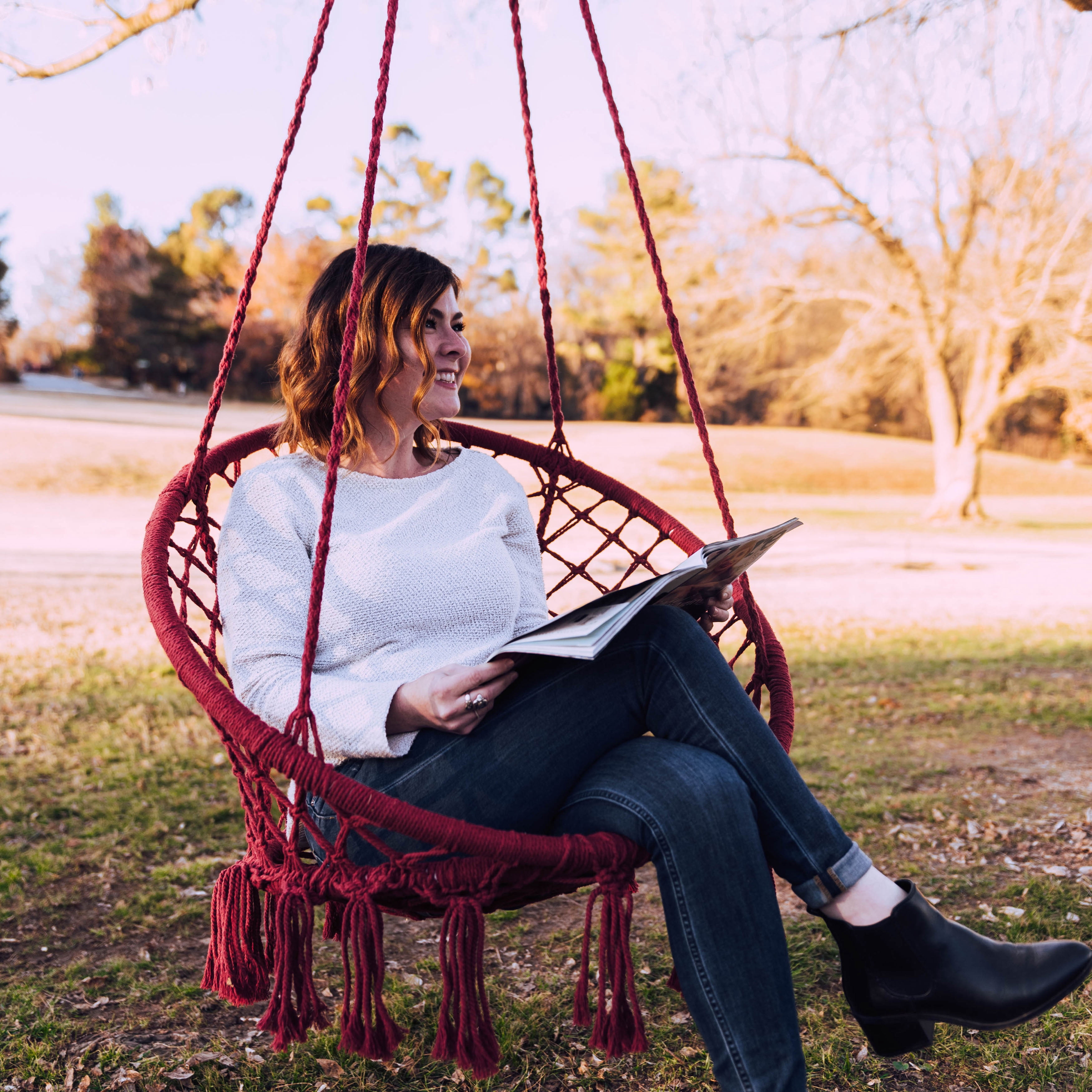 Equip Macrame Outdoor Hammock Chair, Cotton Polyester Blend Red, Size 47” H x 24” W, Weight Capacity 250 lb. - Image 6