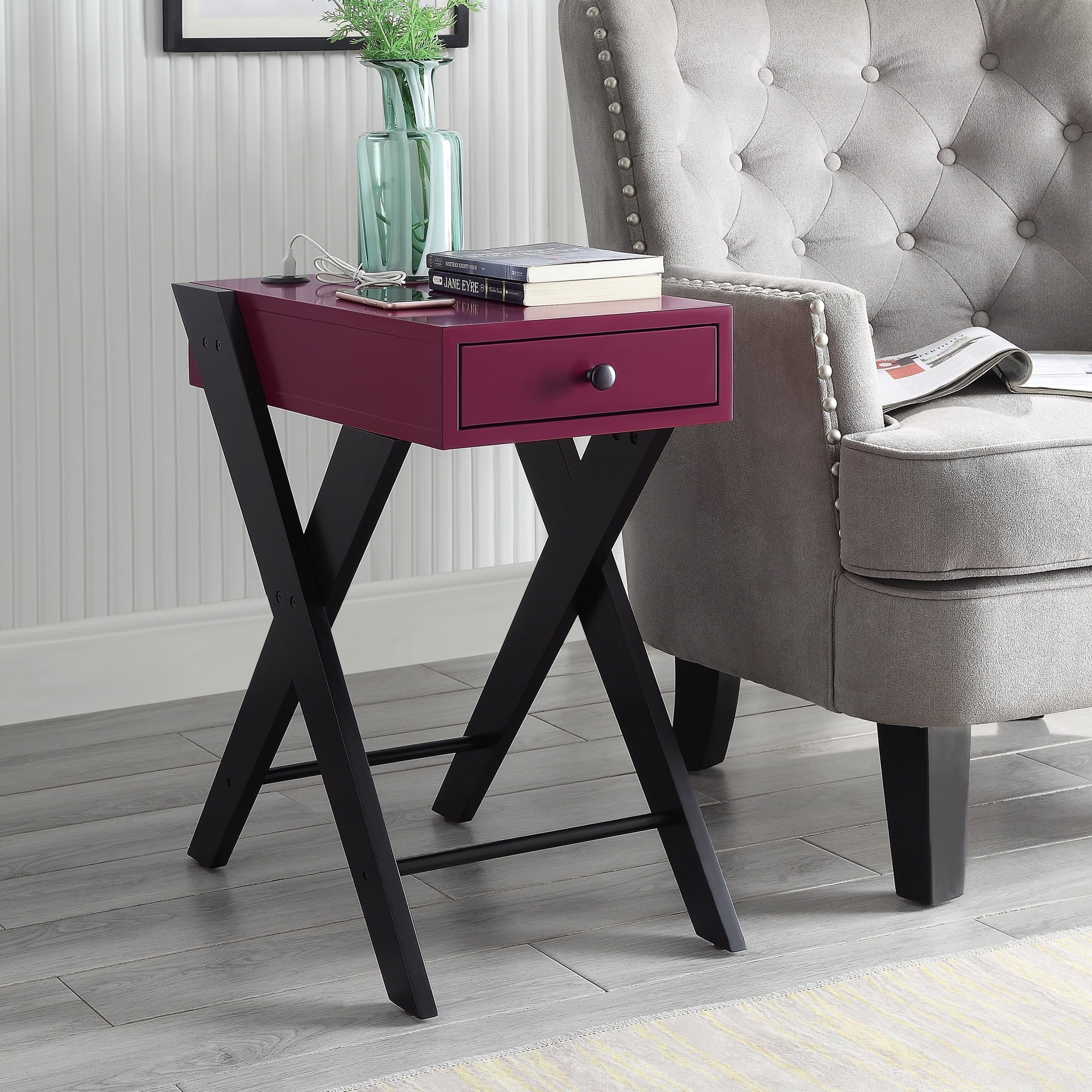ACME Fierce Accent Table with USB Charging Dock in Burgundy and Black - Image 5