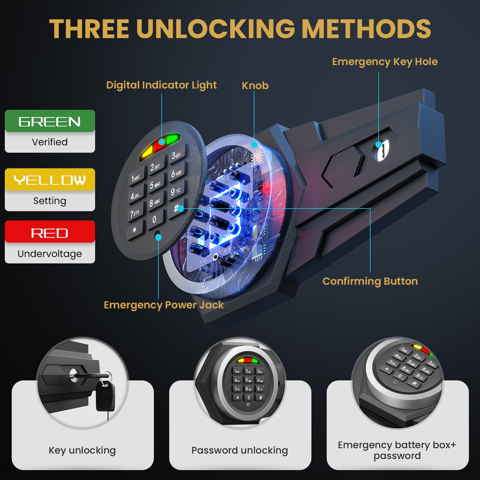 Kavey 2.3 Cub Large Safe Box, Home Safe with LED Light and Removable Shelf, Money Safe with Key Hook & Document Bag, Safe for Money Jewelry Document Valuable - Image 2