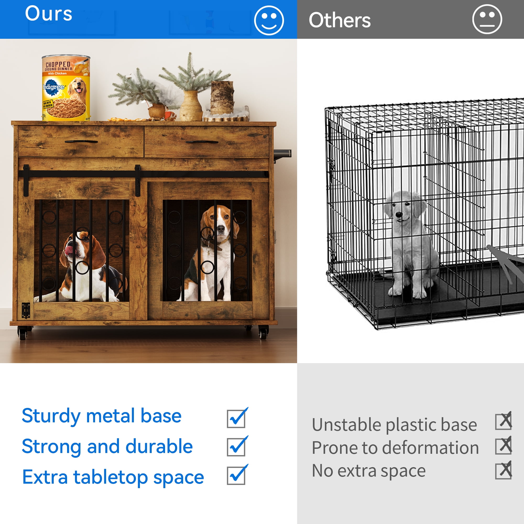 DEXTRUS Wooden Indoor Dog Crate Furniture with Divider and Drawers, Brown - Image 4