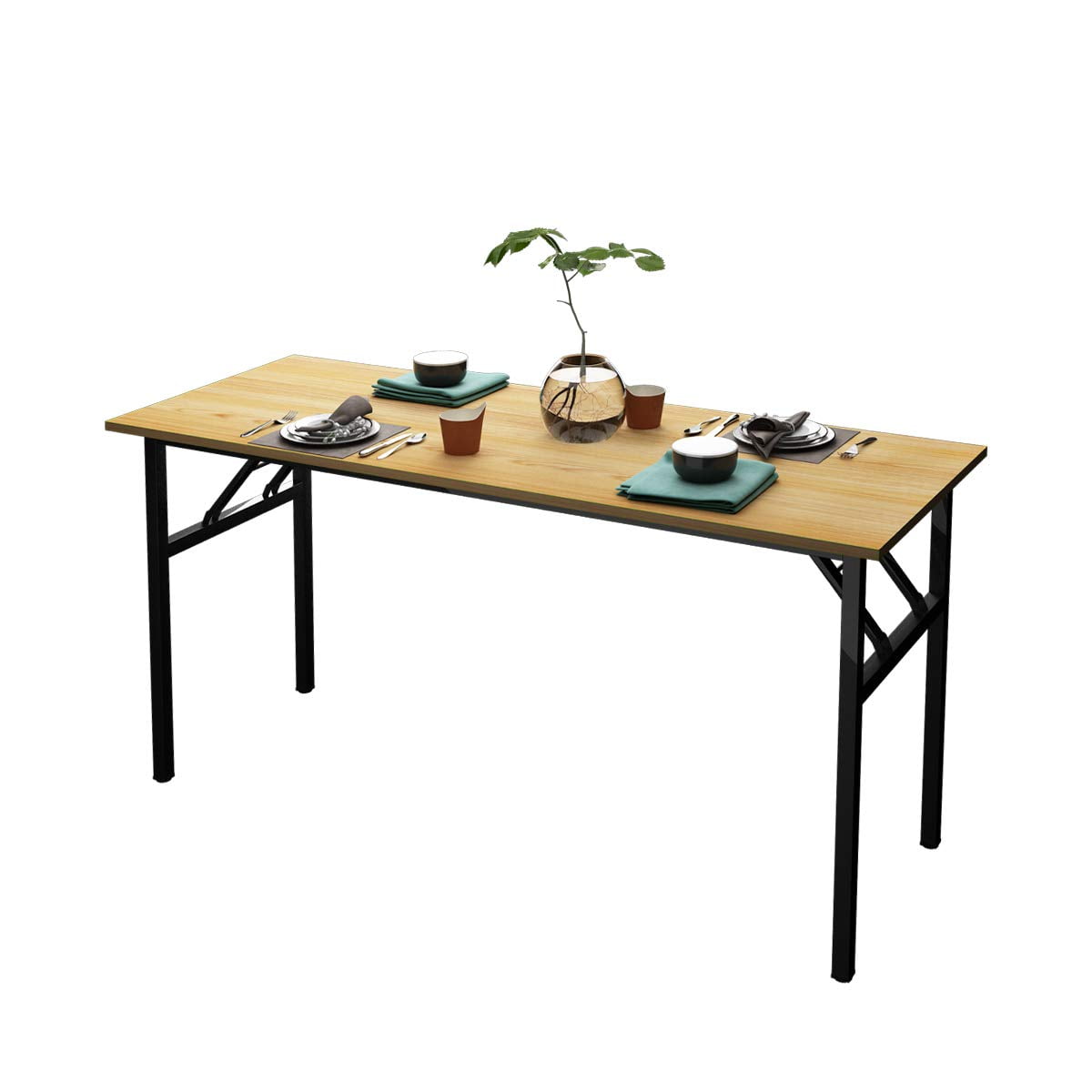 Computer Desk Office Desk 62 inches Folding Table with BIFMA Certification Computer Table Workstation No Install Needed, Teak - Image 2