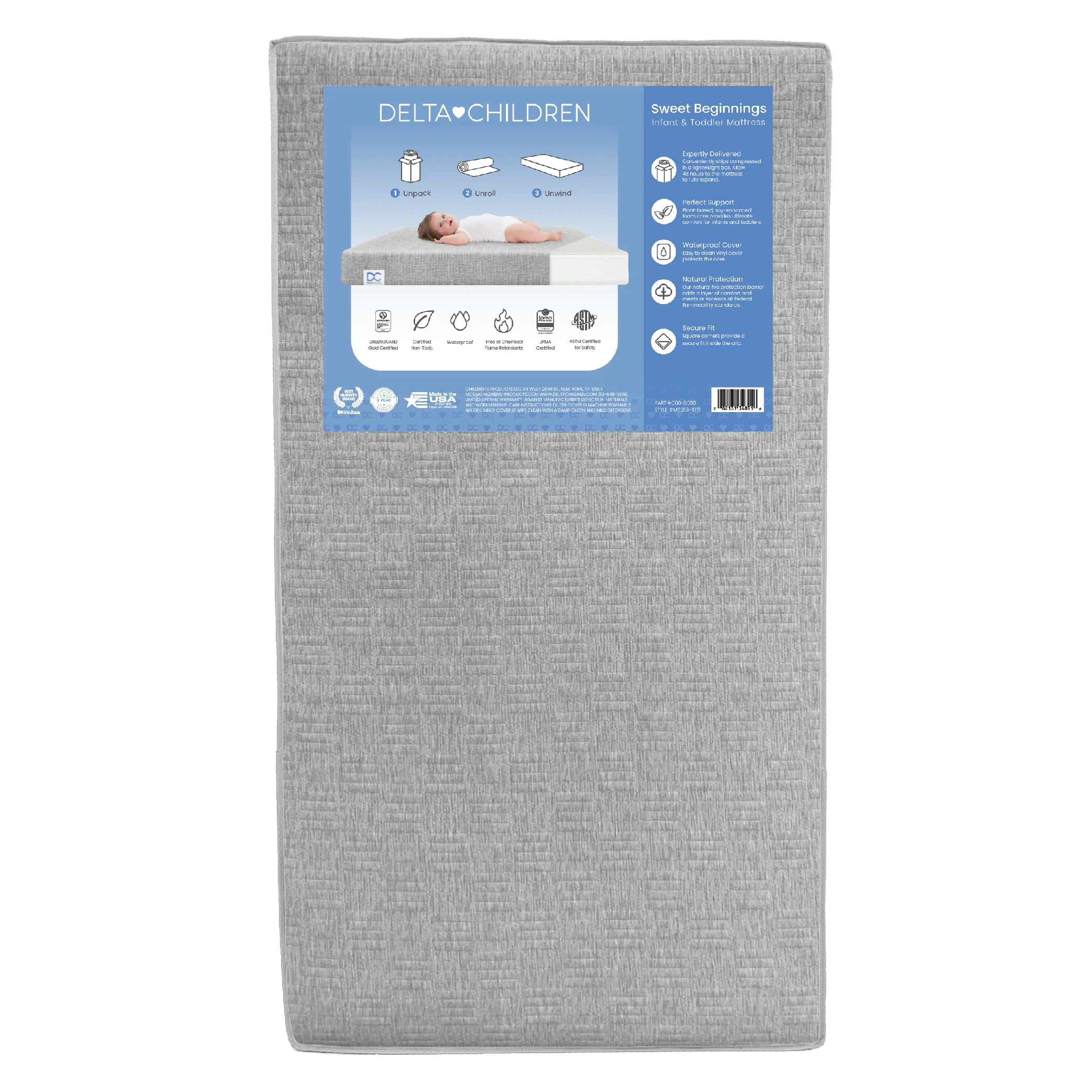 Delta Children Sweet Beginnings Dual Sided Baby Crib Mattress and Toddler Mattress, GREENGUARD Gold and CertiPUR-US Certified, Firm Plant-Based Foam, Waterproof, 5 Year Warranty - Image 4