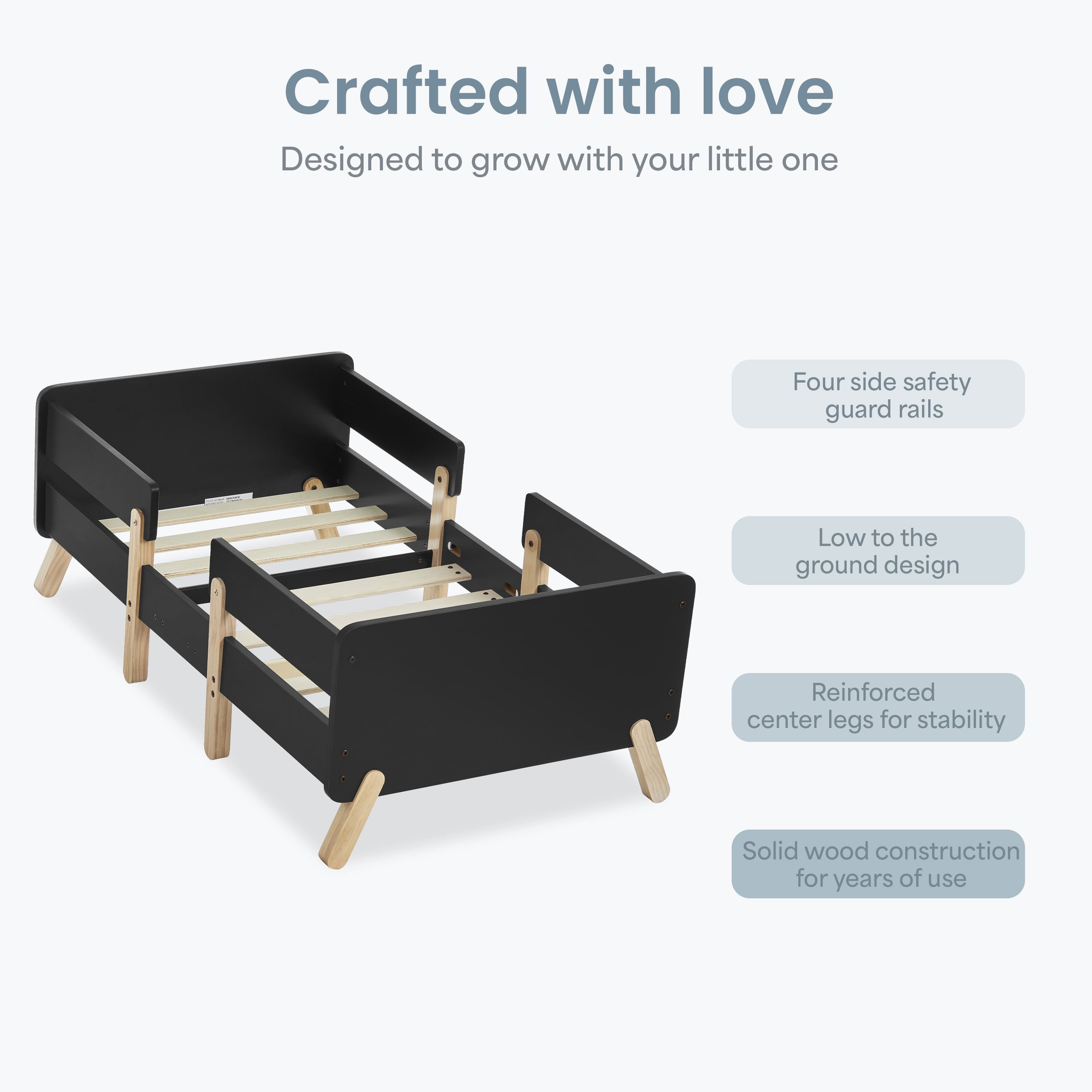 Dream on Me Osko Convertible Toddler Bed, Made with Sustainable New Zealand Pinewood, Black - Image 7