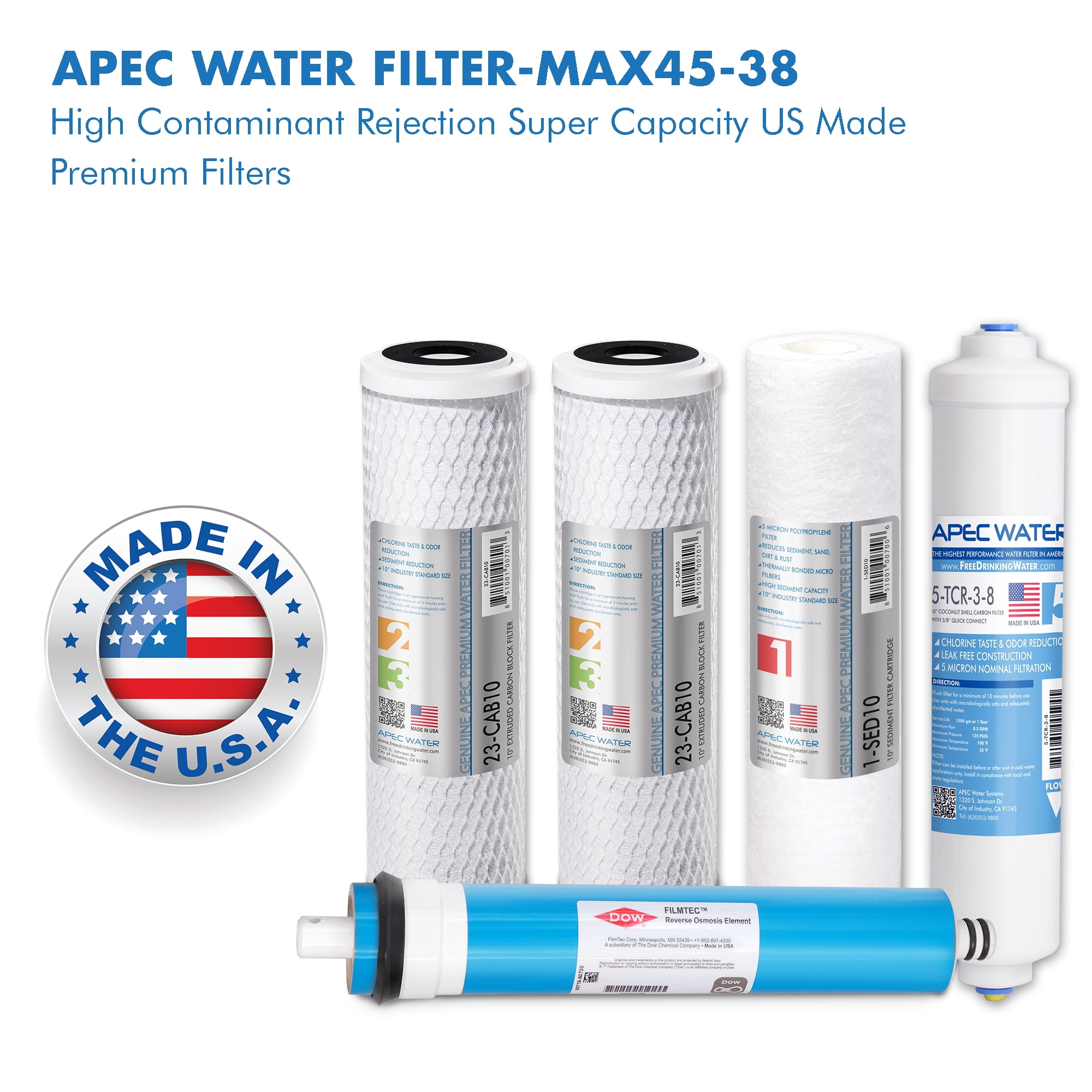 APEC ULTIMATE Fast Flow Complete Replacement Filter Set FILTER-MAX45-38 for 50 GPD Reverse Osmosis System with Upgraded 3/8"D Tubing Quick Dispense - Image 6