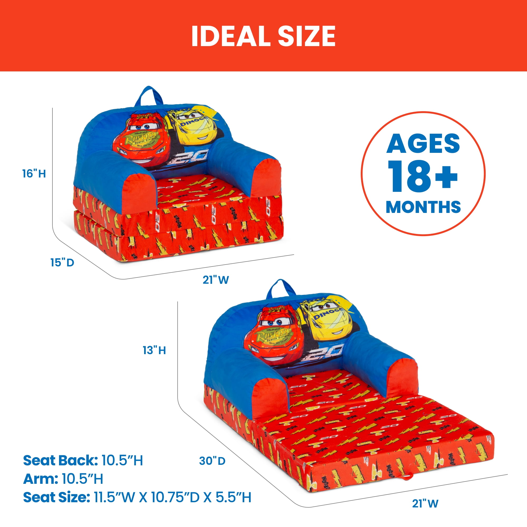 Cars Cozee Buddy Flip-Out Chair by Delta Children, Blue - Image 9