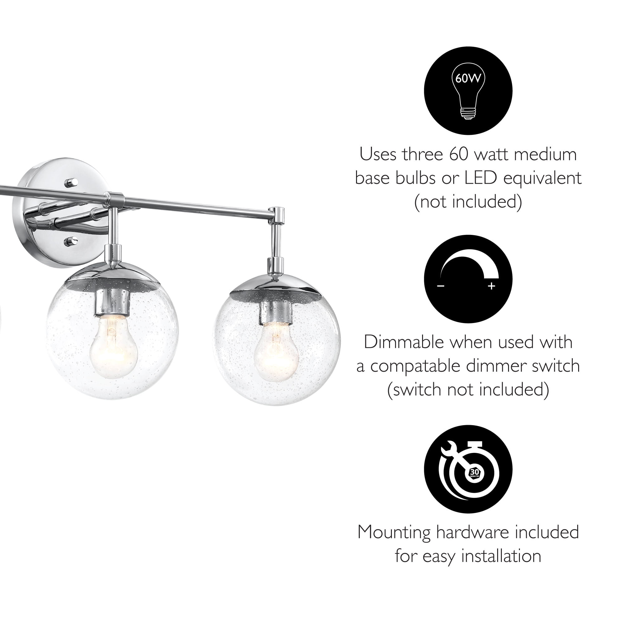 Design House Gracelyn Modern 3-Light Vanity Globe Light Fixtures, Polished Chrome - Image 4