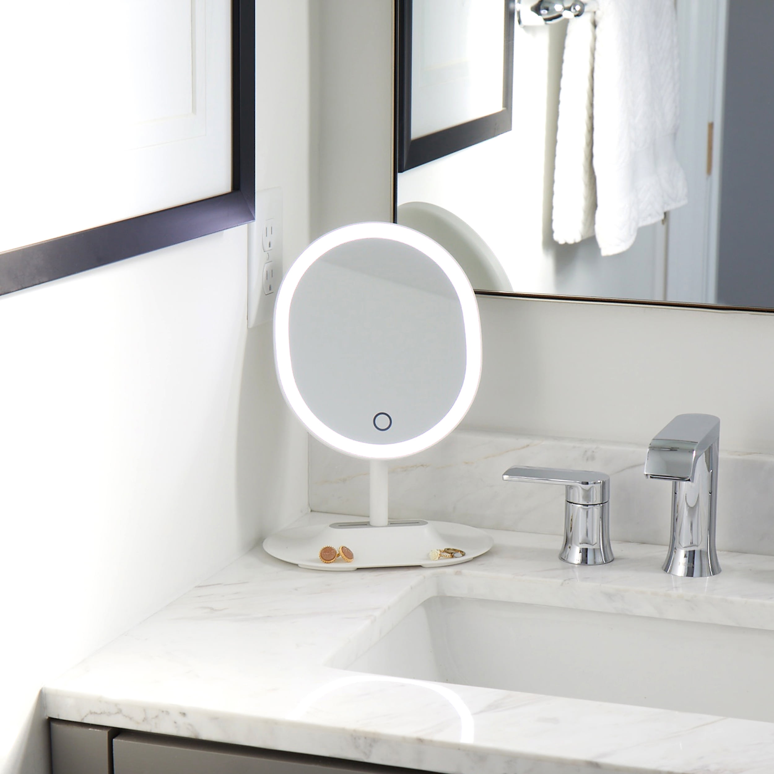 Thinkspace Beauty Tabletop LED Oval 1x Face Type Makeup Mirror with Storage Stand White. - Image 5