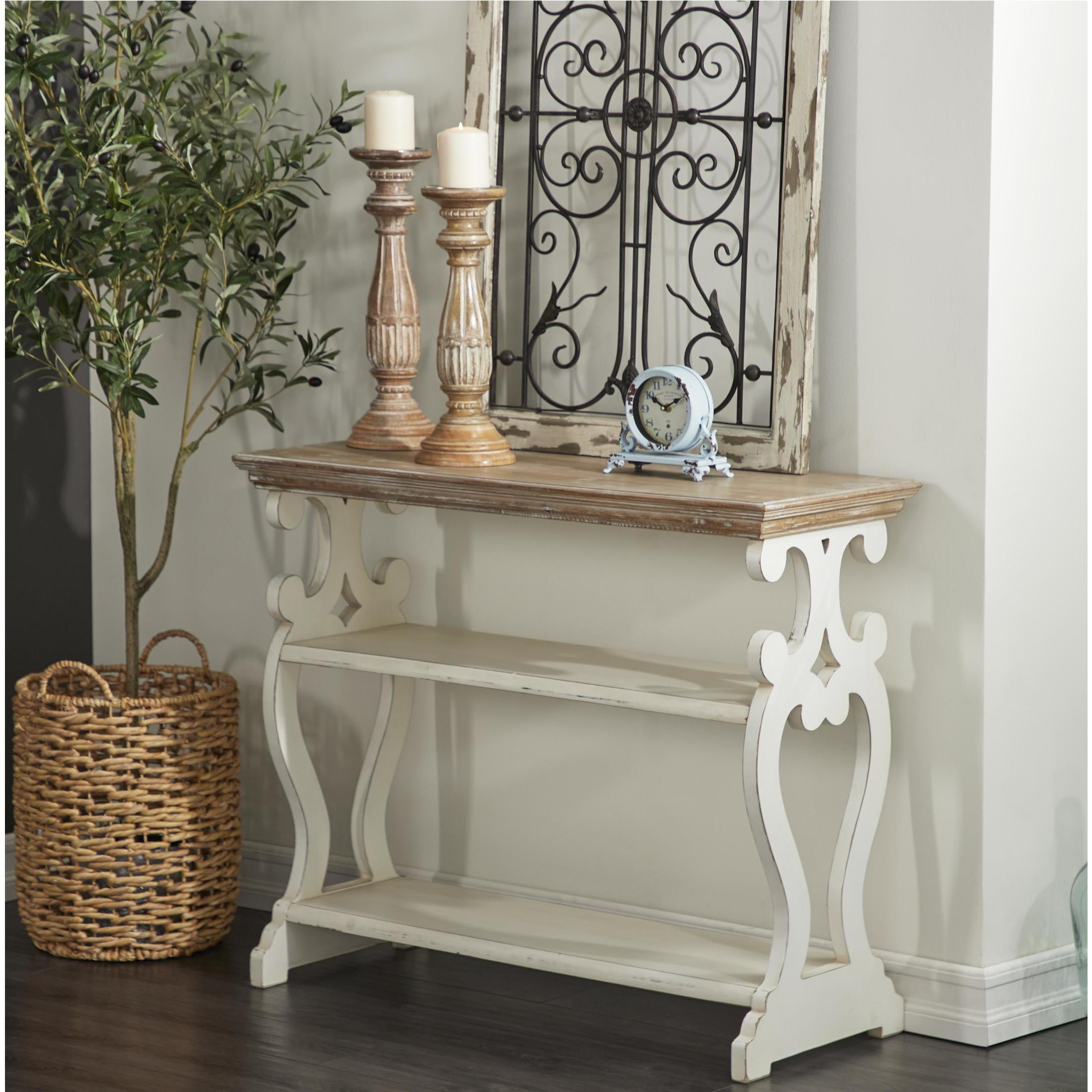 DecMode Farmhouse Decorative Console Table for Living Room, Entry Way, Hallway, Ivory/White with Neutral Painted Finish 38"W - Image 6