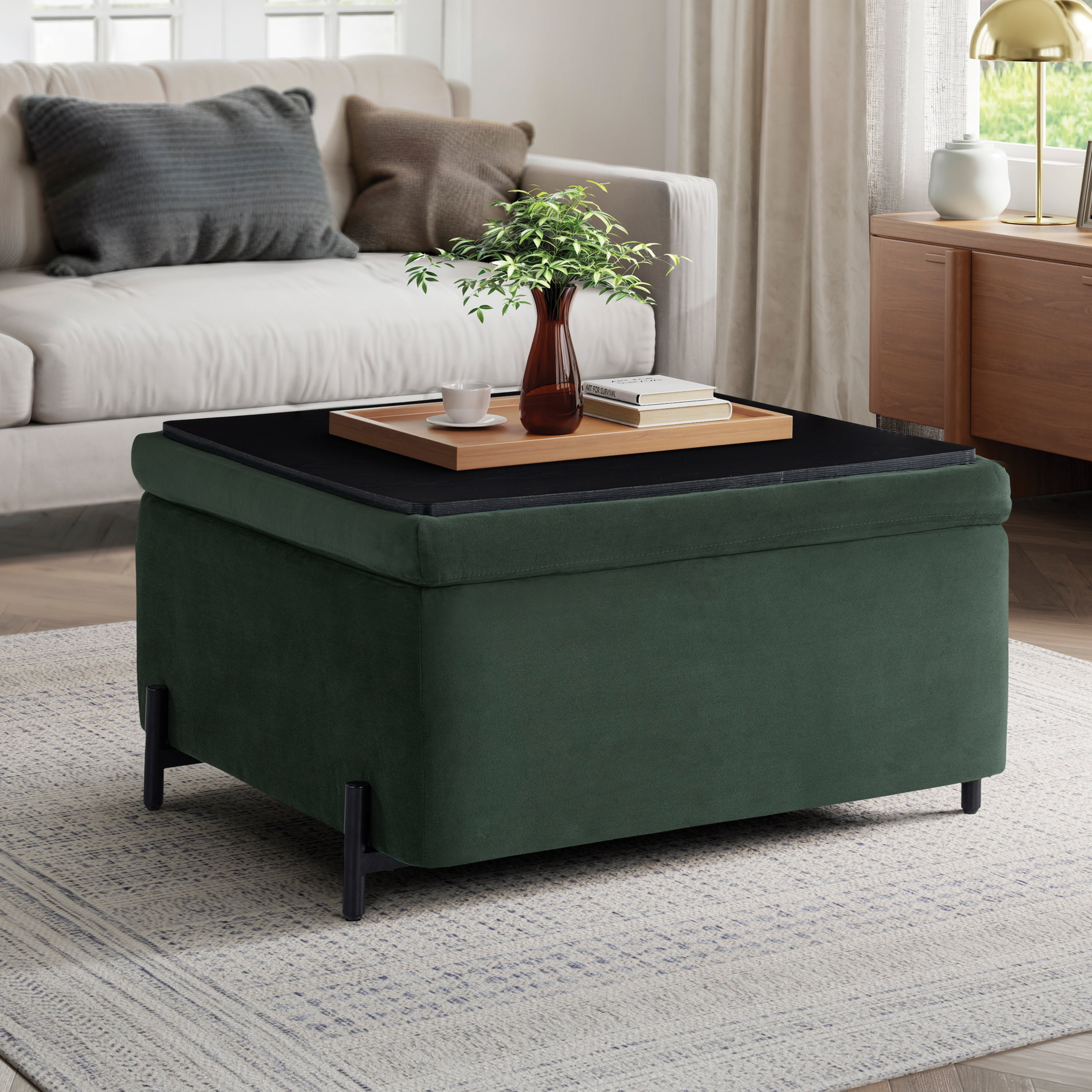 Studio Living Kingston Modern Large Storage Ottoman, Green Velvet Fabric - Image 12