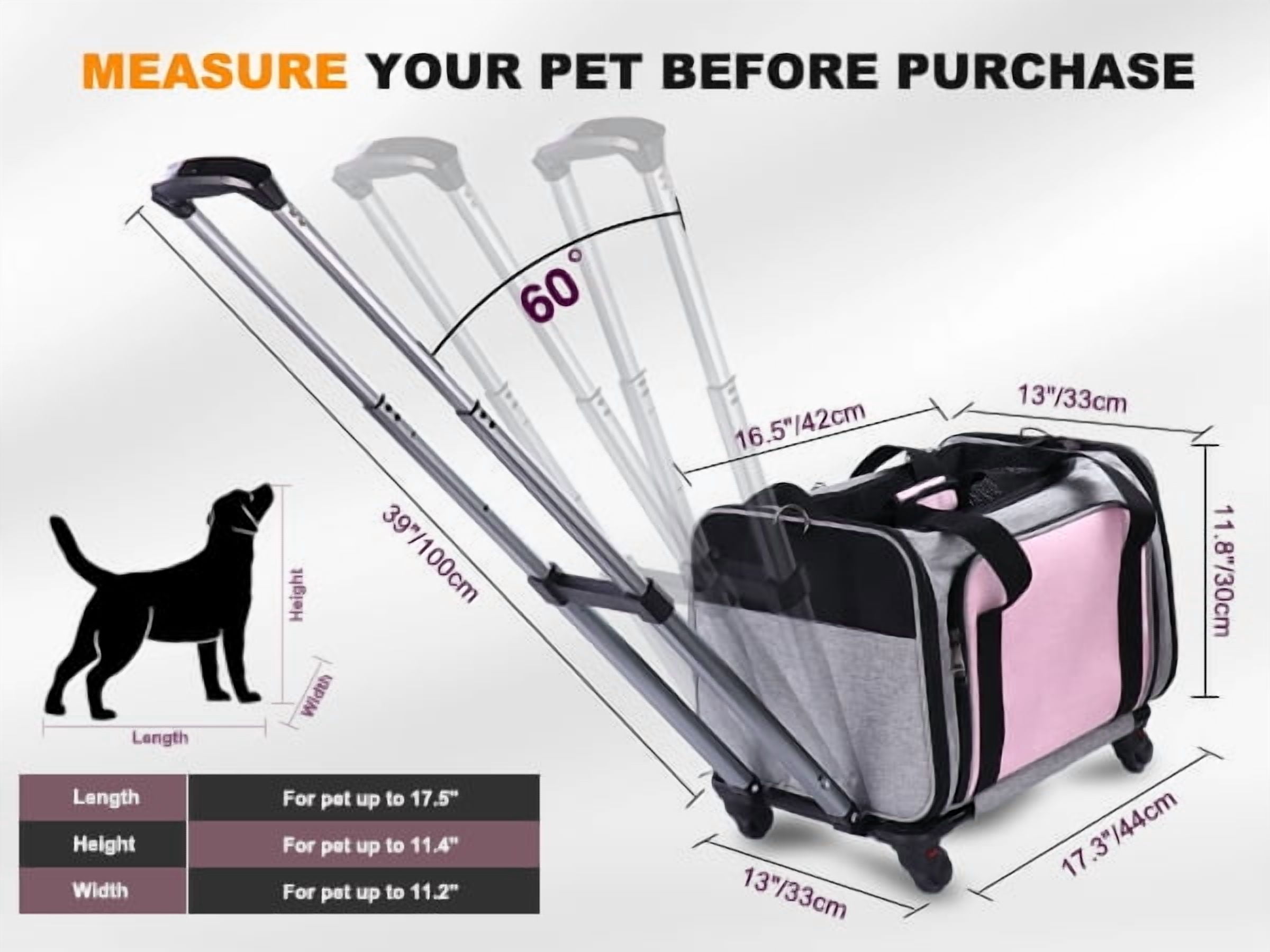 BEBANG Rolling Pet Carrier with Wheels, Foldable Airline Approved Dog Carriers for Small Dogs and Cats, Cat Carrier on Wheels, Pet Travel Carrier for Flight Camping Outdoor - Image 4