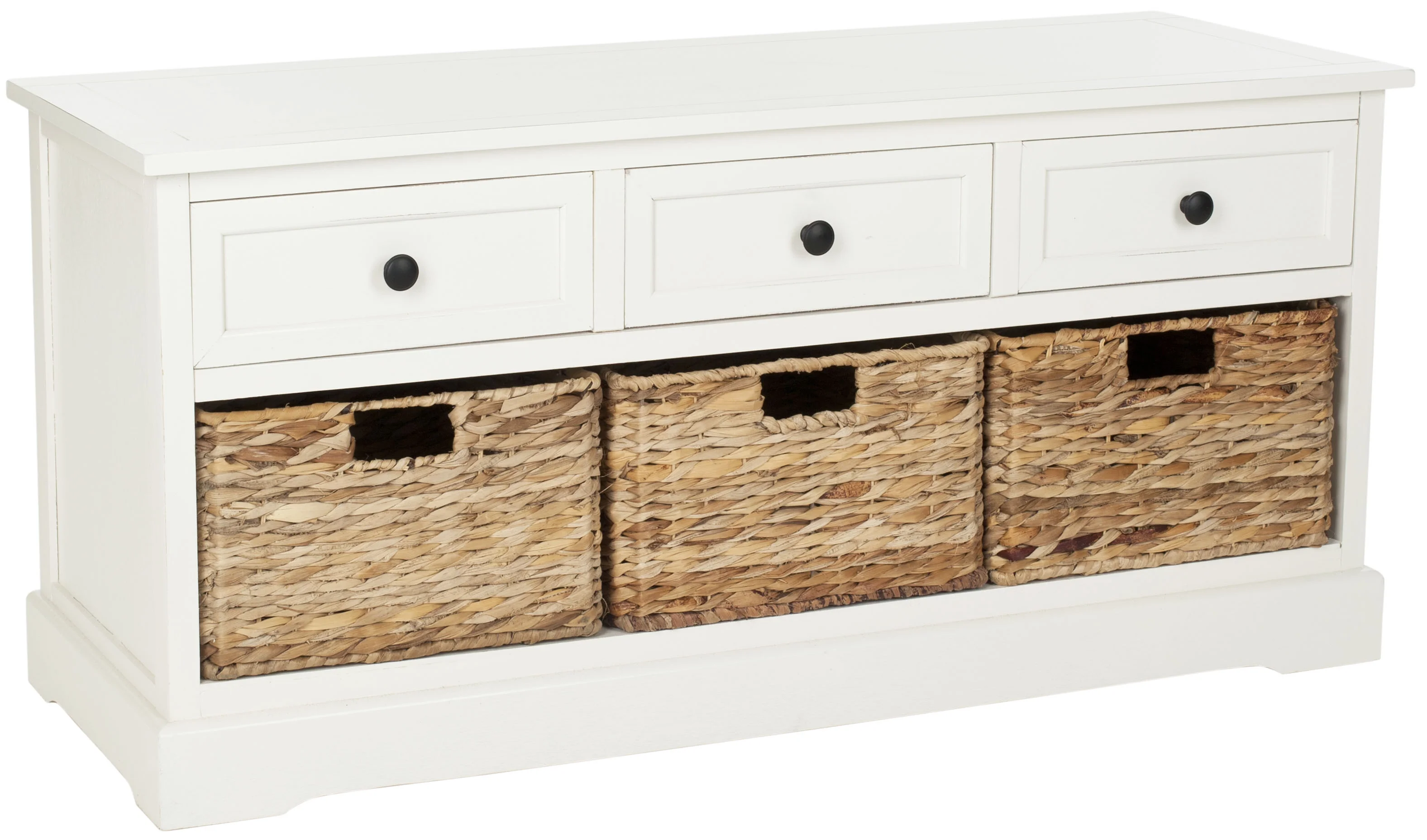SAFAVIEH Damien Storage Bench with 3 Wicker Baskets and 3 Drawers, Distressed Cream - Image 5
