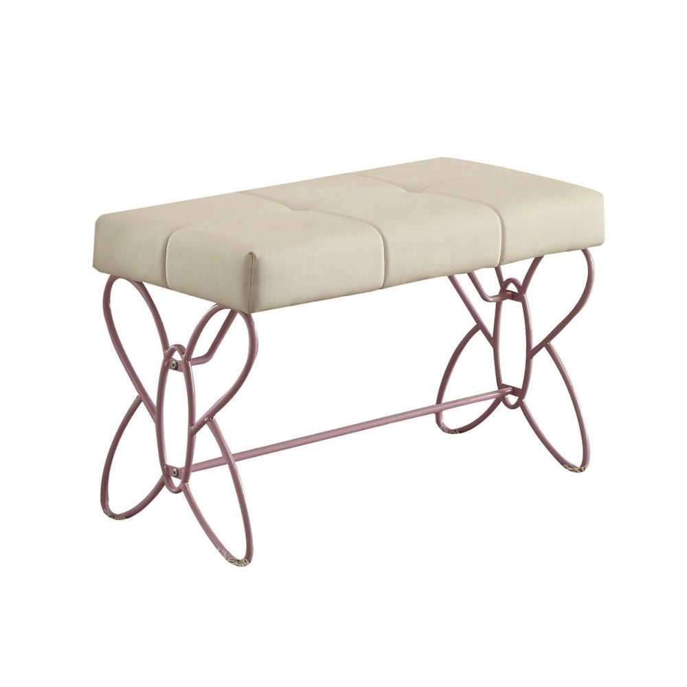 ACME Priya II Upholstered Bench with Metal Tube in White and Light Purple - Image 3