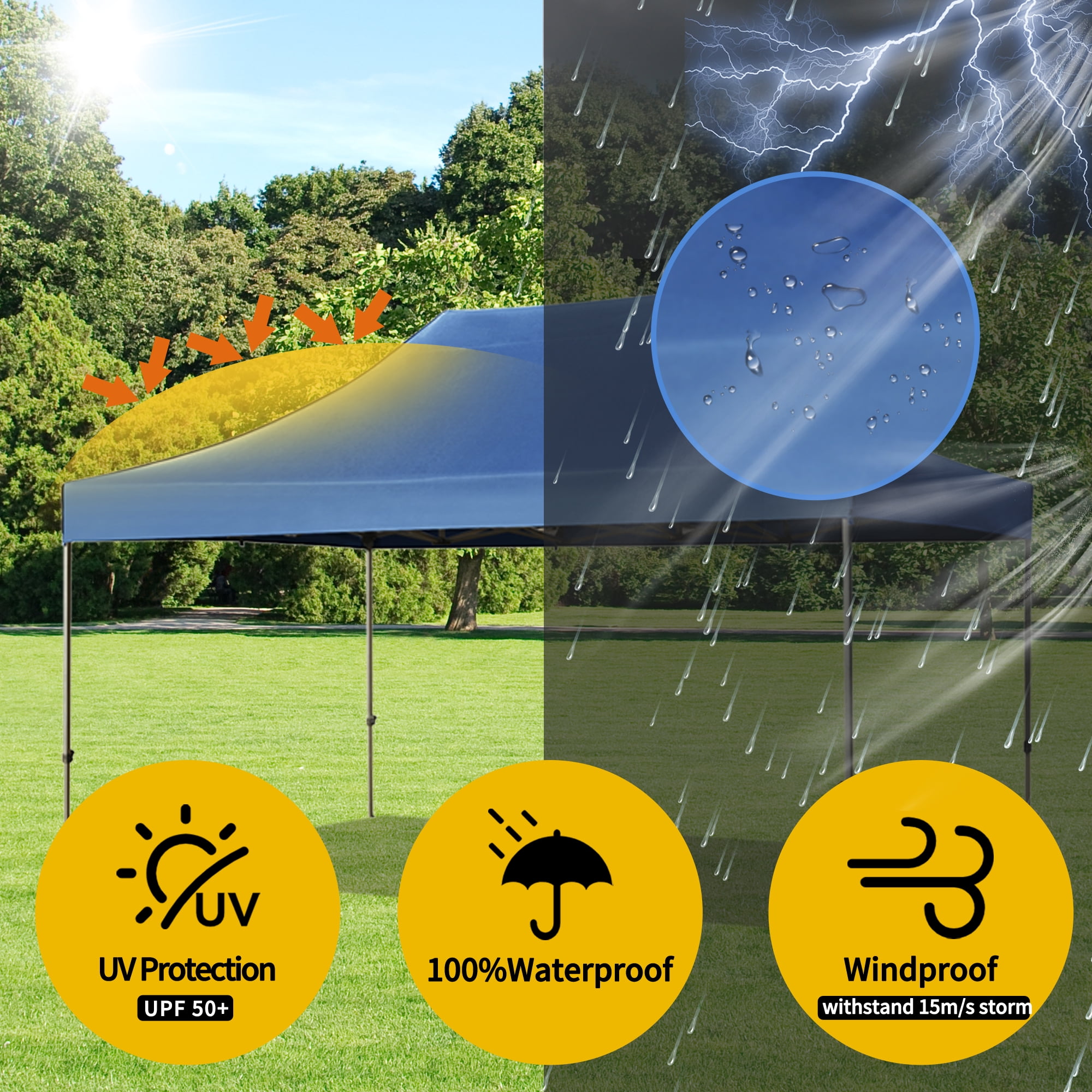 Euroco 10x15 Pop Up Canopy Tent, Heavy Duty Party Tent with 4 Sidewalls UV Waterproof Protection, 3 Height Adjustable Outdoor Canopy Tent for Weddings, Events, and Backyard Gatherings, Blue - Image 7