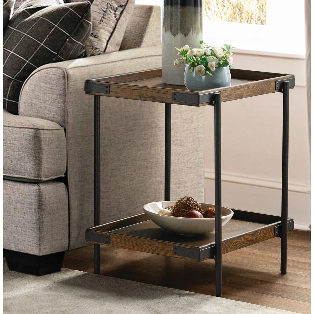 Alaterre Furniture Kyra 27" Oak and Metal Side Table with Shelf - Image 2