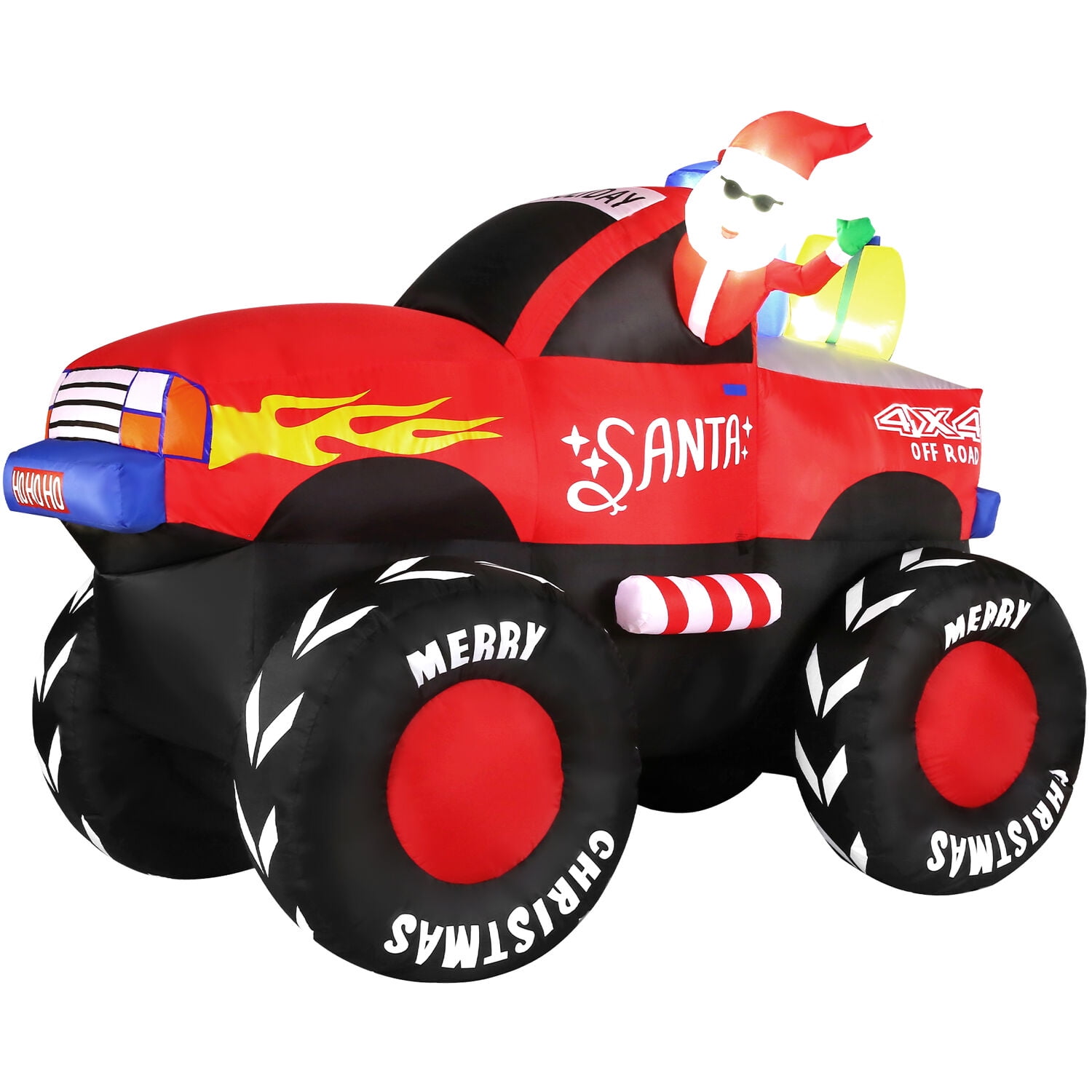Fraser Hill Farm 7-ft. Wide Inflatable Christmas Santa Claus in Monster Truck with LED Lights, Festive Holiday Blow-Up Decorations, Blower, Ropes, and Stakes Included | FHFMNSRTRCK071-L - Image 9
