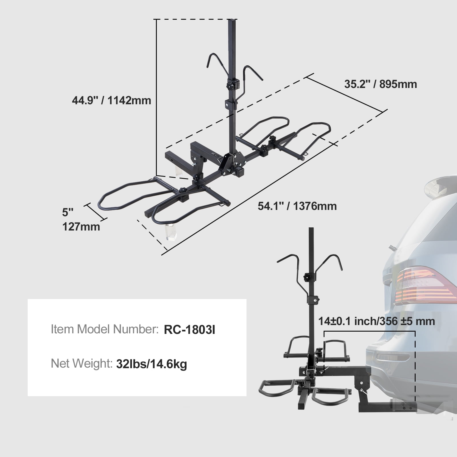 VEVOR 2-Bike Rack Hitch Mount 160lbs Folding Carrier Car Truck SUV 2" Receiver - Image 7