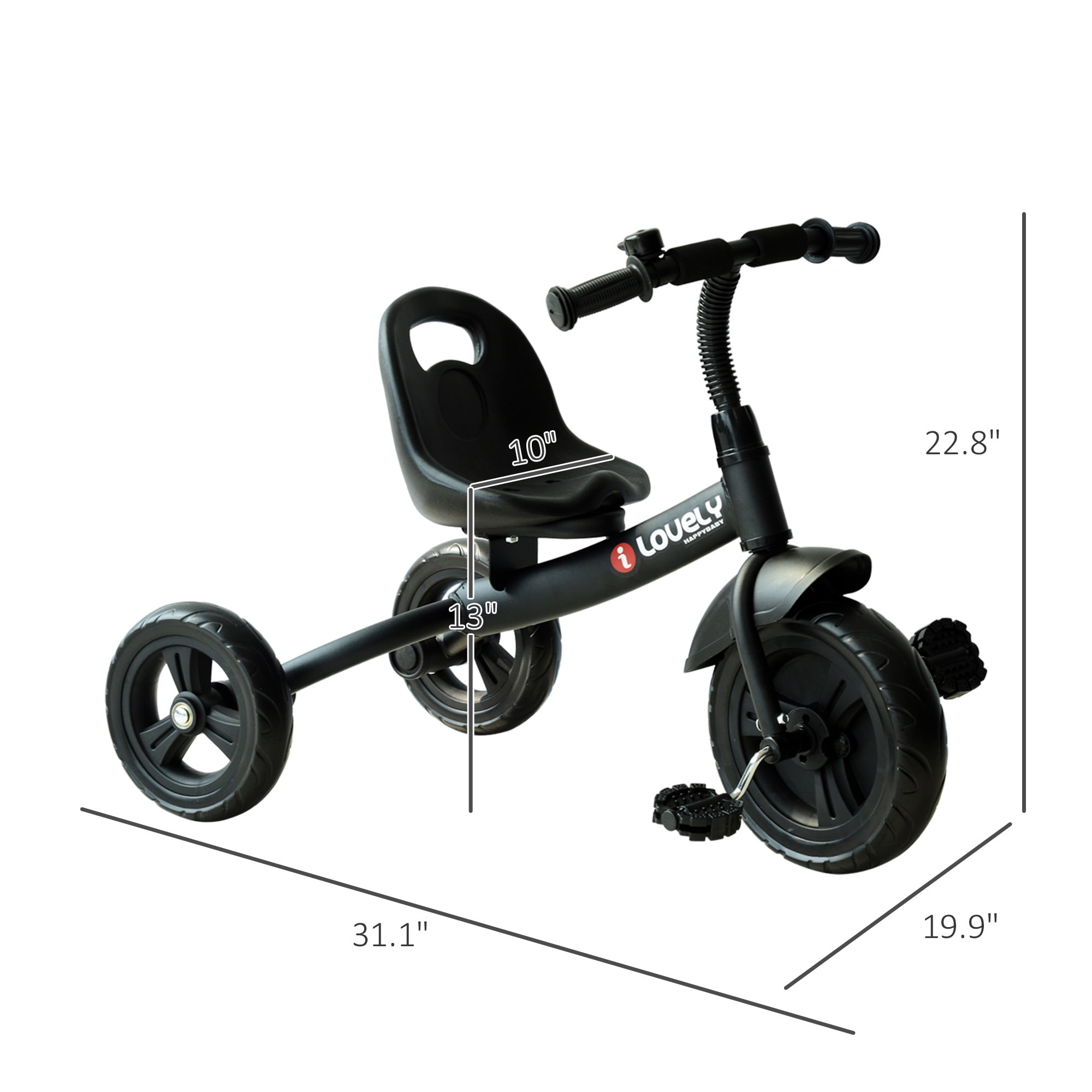 Qaba 3-Wheel Recreation Ride-On Toddler Tricycle With Bell Indoor / Outdoor - Black - Image 3