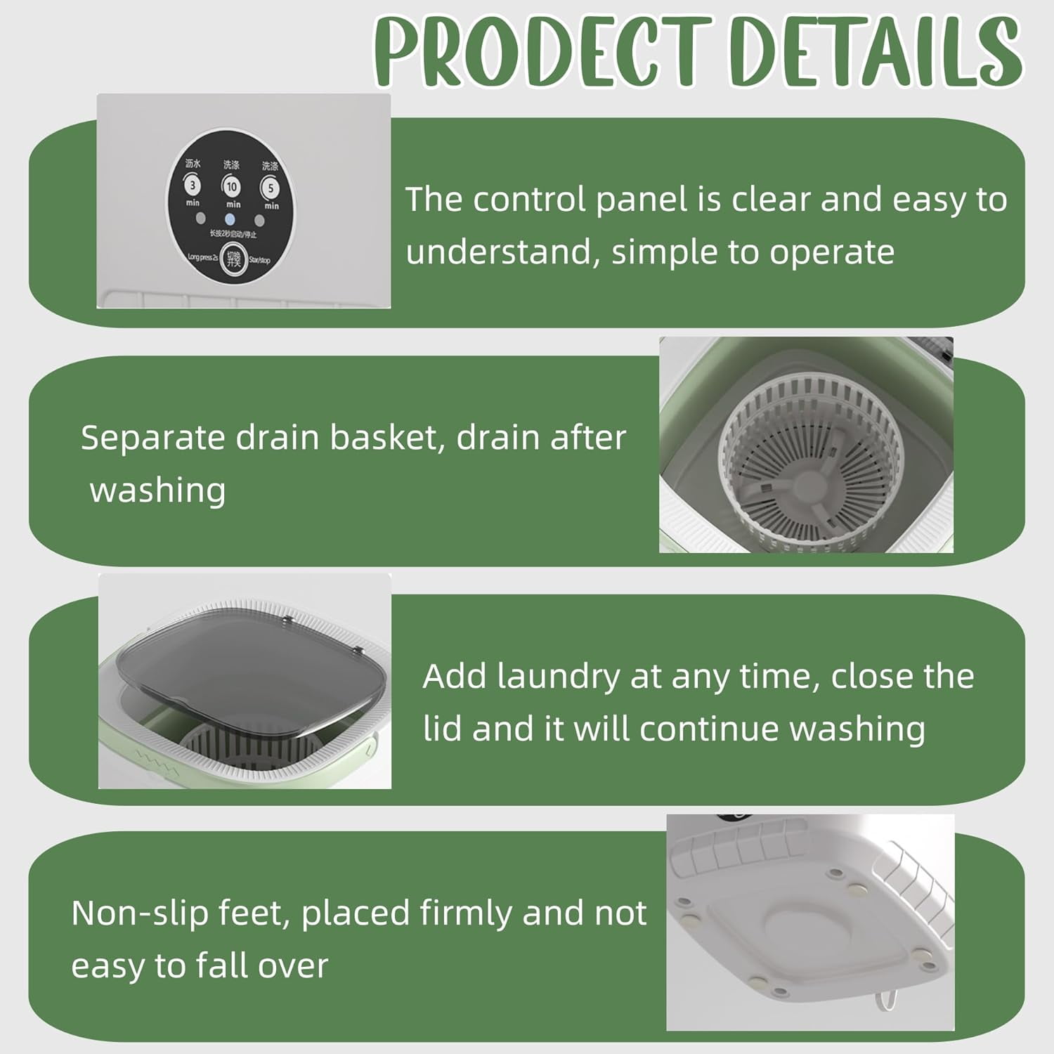 Daretodo Portable Washing Machine, 13L High-Capacity for Underwear, Baby Clothes and Socks,Complimentary drain basket and drain pipe,for family, apartment, travel, dormitory - Image 7