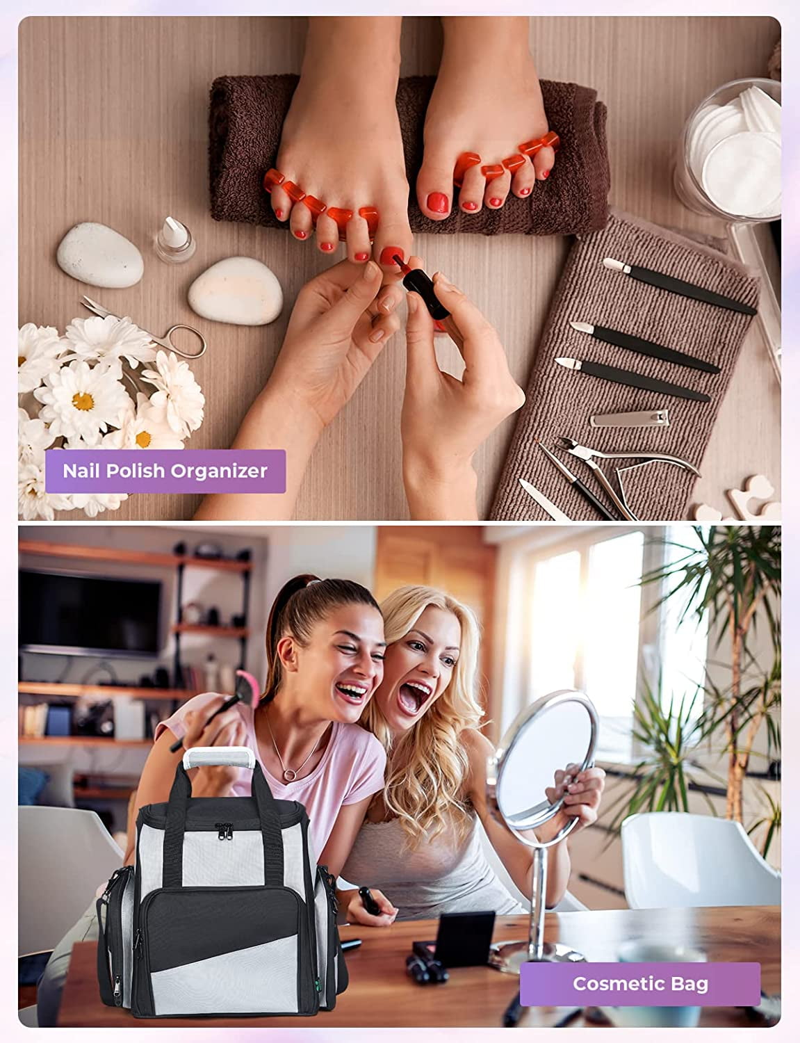 JOYTUTUS Nail Polish Carrying Organizer Storage Case 48 Bottles,Double Layers Makeup Bag,Manicure Accessories Holder, Travel Storage Case, Portable waterproof Carrying Bag - Image 5