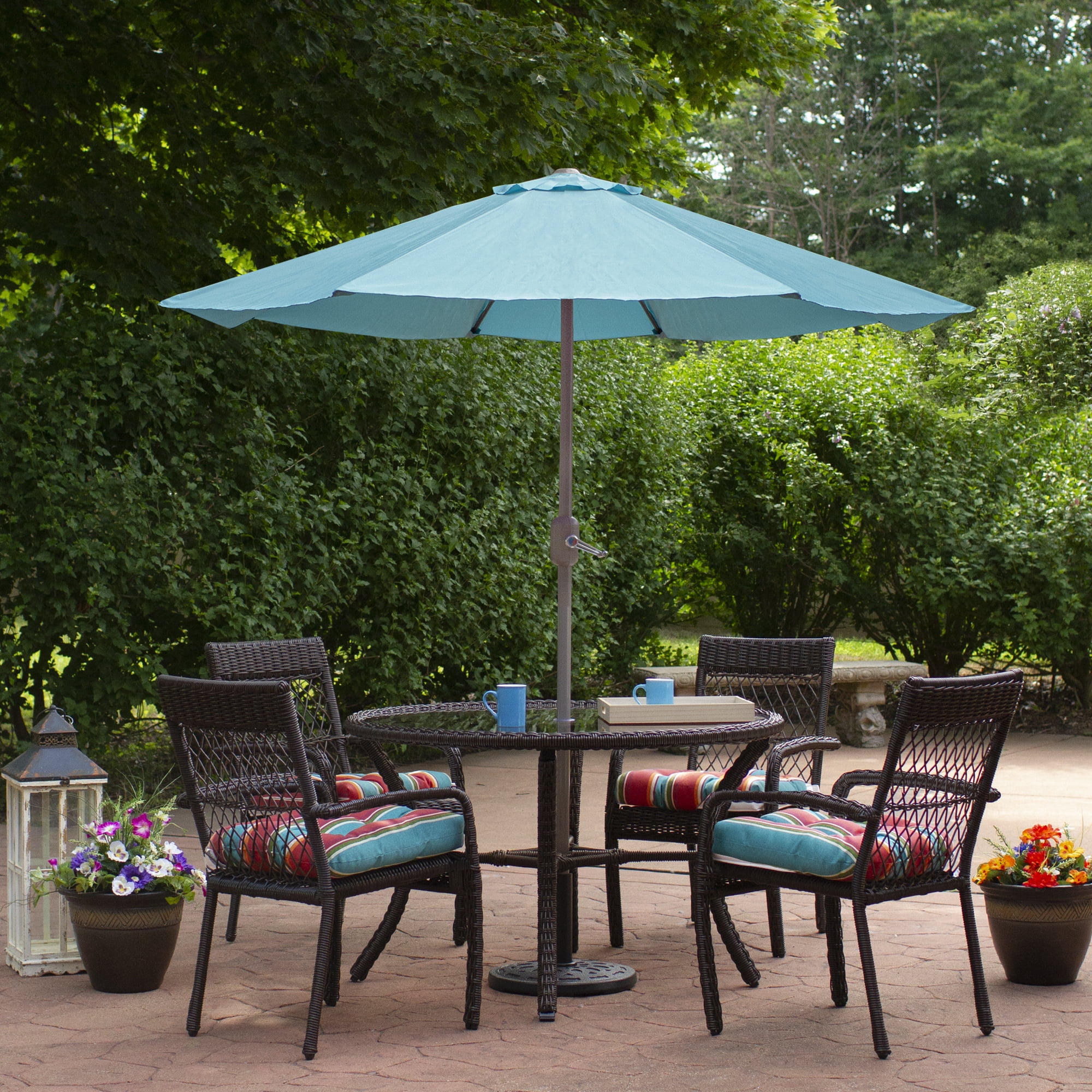 Northlight 6.5' Outdoor Patio Market Umbrella with Hand Crank - Turquoise Blue - Image 4