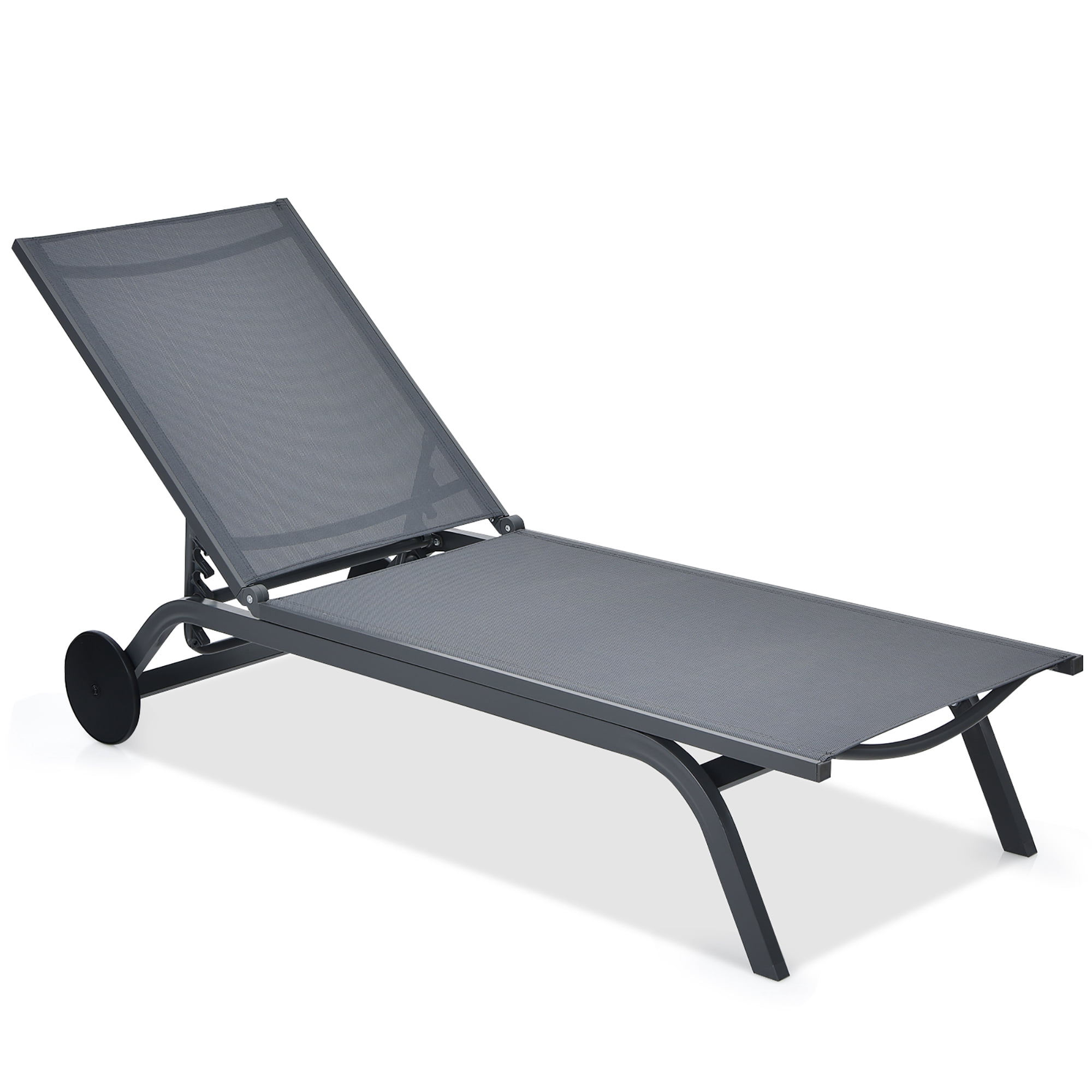 Goplus Outdoor Lounge Chair Chaise Reclining Aluminum Fabric Adjustable Gray - Image 2