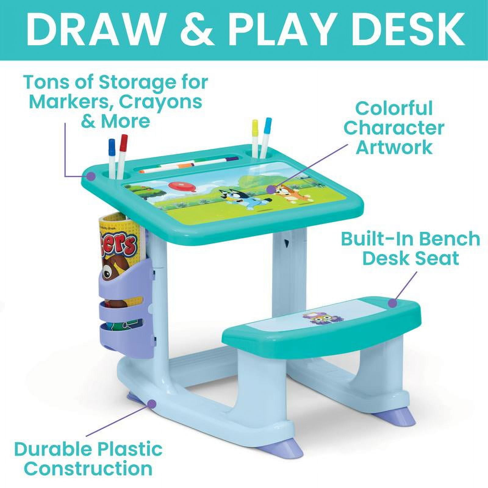 Bluey Draw and Play Desk by Delta Children – Includes 10 Markers and Coloring Book, Blue - Image 3