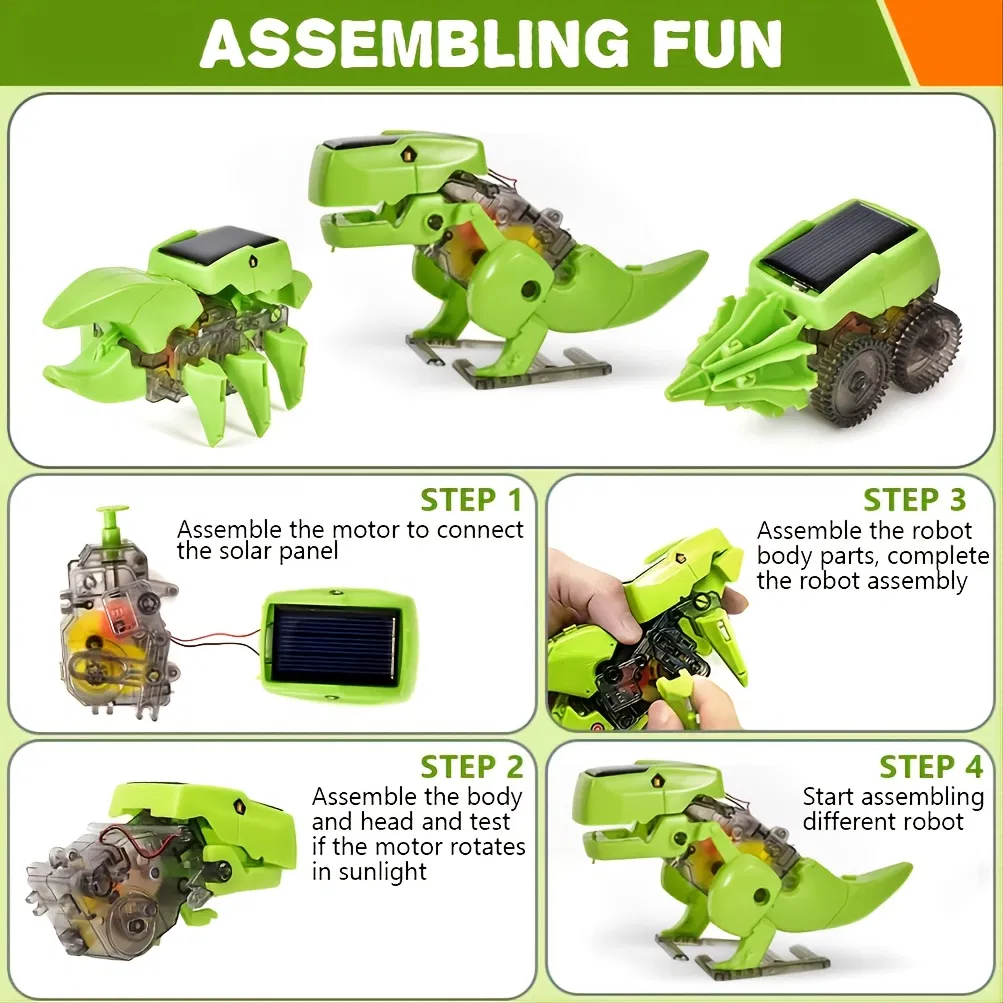 CEDQ Educational STEM Toys, 3-in-1 Solar Robot Dinosaur Kit, DIY STEM Dinosaur, Insect Unicorn, Drilling car Toys, Science Kit for Kids 8-12 Years Old Gifts, Build a Robot DIY Toys, Green - Image 2