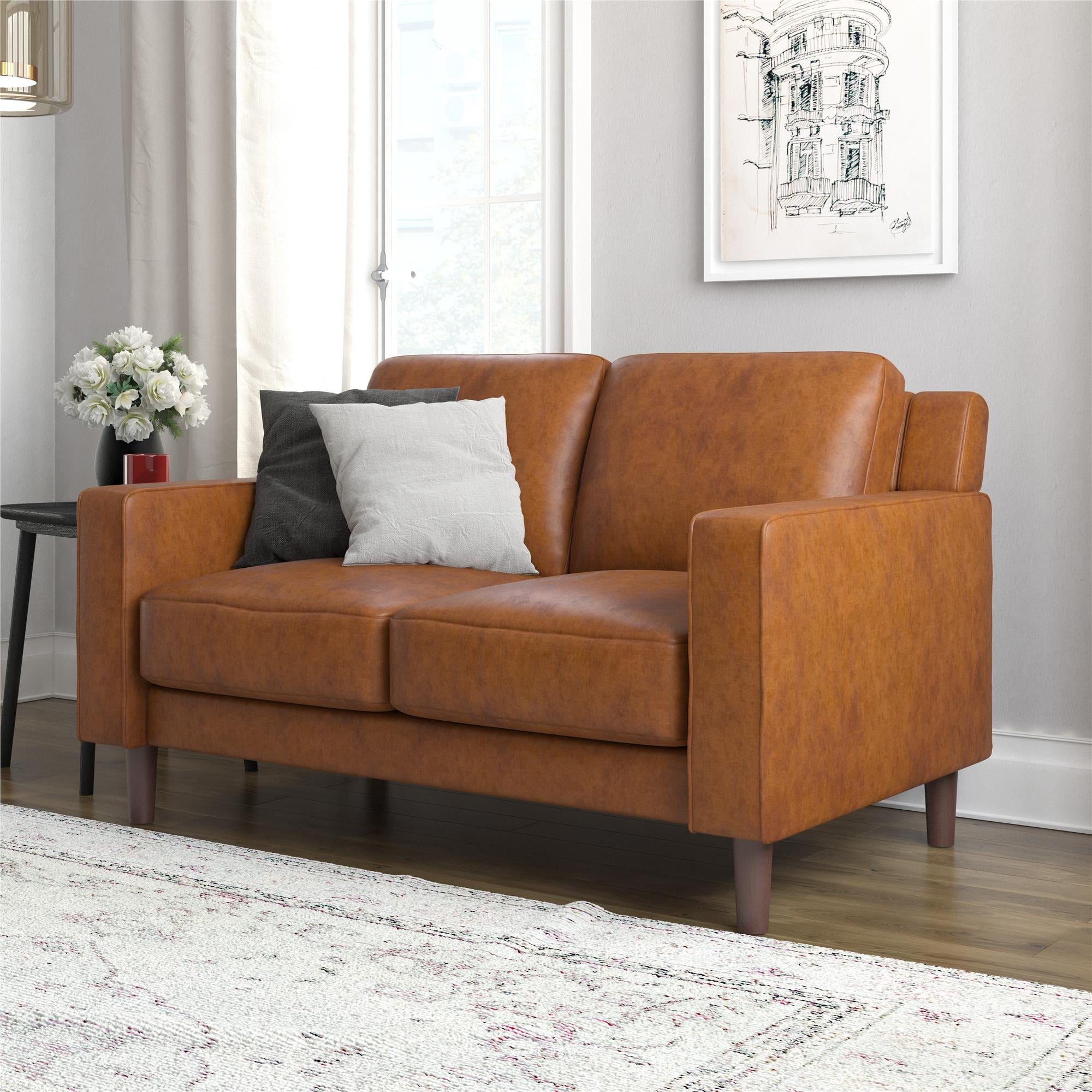 DHP Bryanna Loveseat 2 Seater Sofa , Camel Faux Leather - Image 3