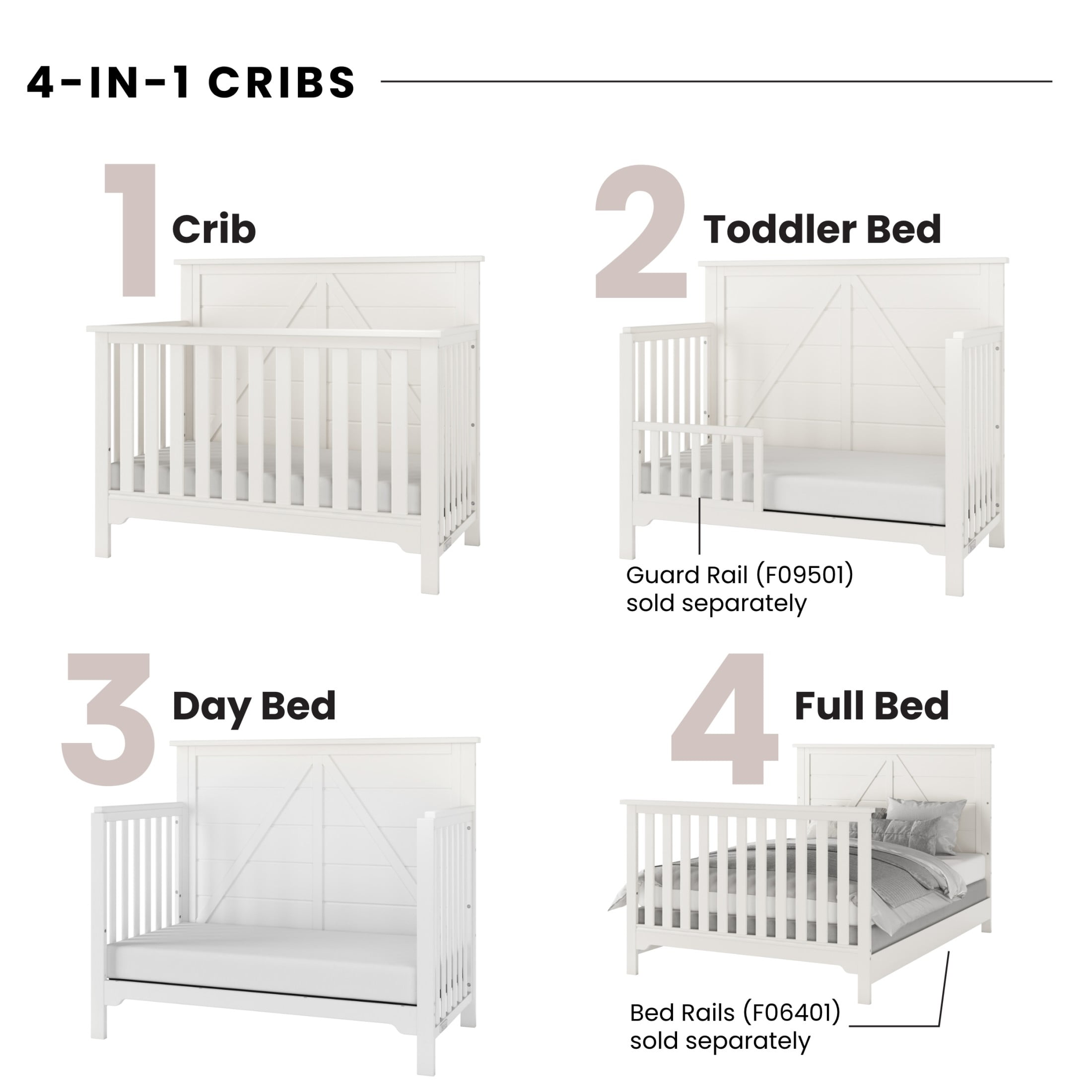 Child Craft Woodland 4-in-1 Convertible Crib, Shiplap Panel Design, 3 Mattress Heights, Brushed Cotton - Image 5