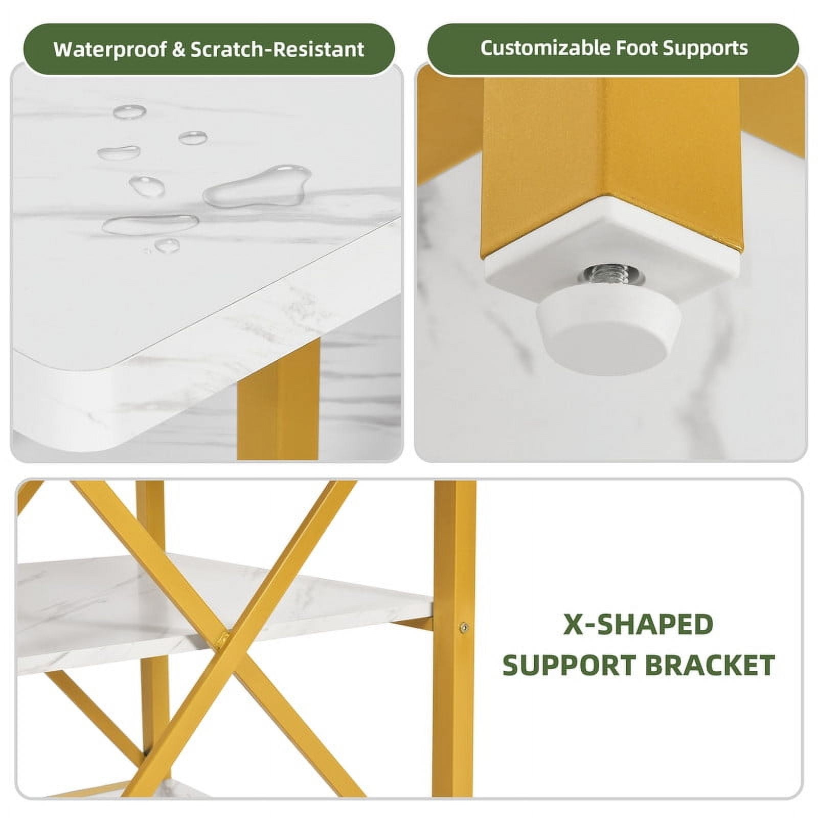 Uforic 47" Dining Table for 4, Dining Room Table with Storage Shelf, ModernRectangle Kitchen Table for Home Kitchen Dining Room Living Room, White& Gold - Image 8