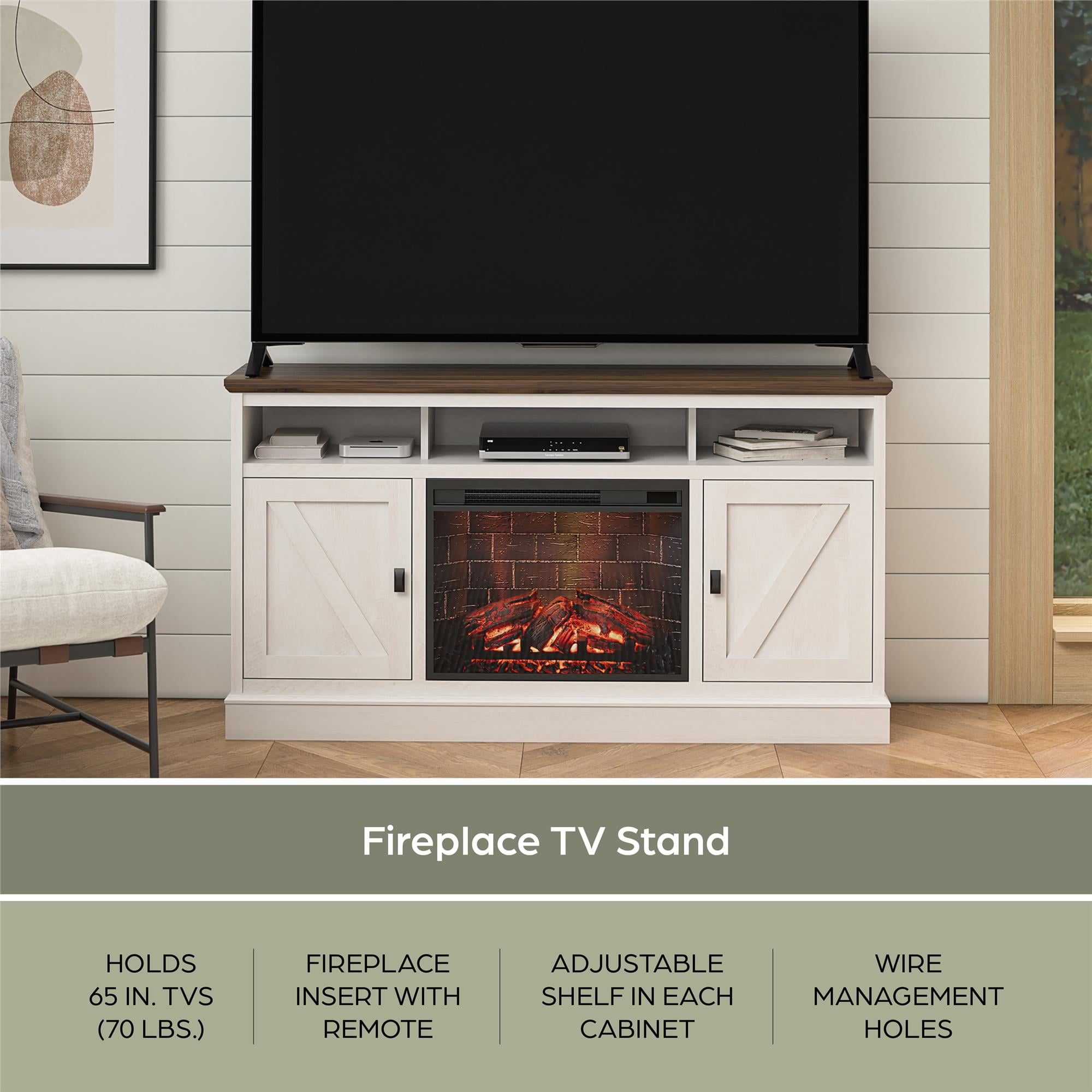 Ashton Lane Electric Fireplace TV Stand with Remote for TVs up to 65in, Magnolia Oak/Columbia Walnut - Image 5