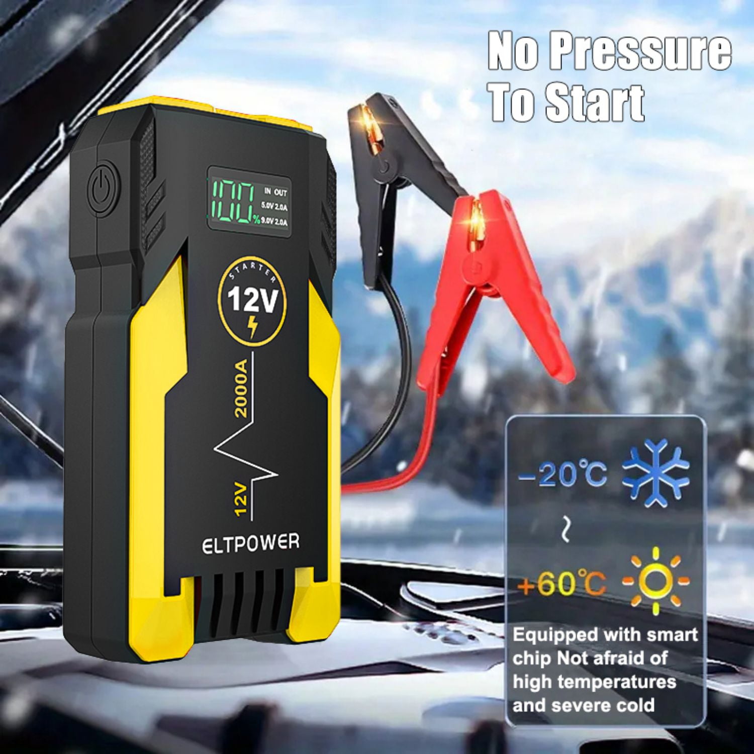 Cheelom 2000A Car Battery Jump Starter, Portable Car Jump Starter with Dual USB Quick Charge and DC Output, 12V Jump Pack with Built-in LED Bright Light, Yellow - Image 14