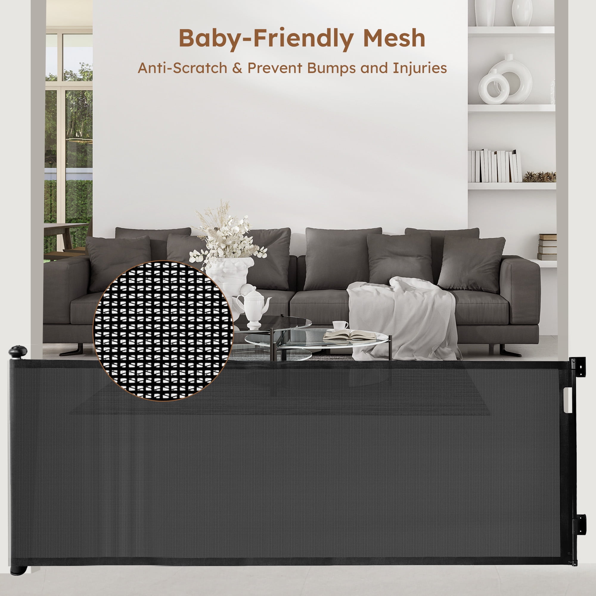 118inch Retractable Baby Gate Extra Wide for Doorways,Mesh Extra Long Dog Gate for Stairs,Child Safety Extra Large Gate for Doorways, Stairs, Hallways, Indoor/Outdoor(Black) - Image 3
