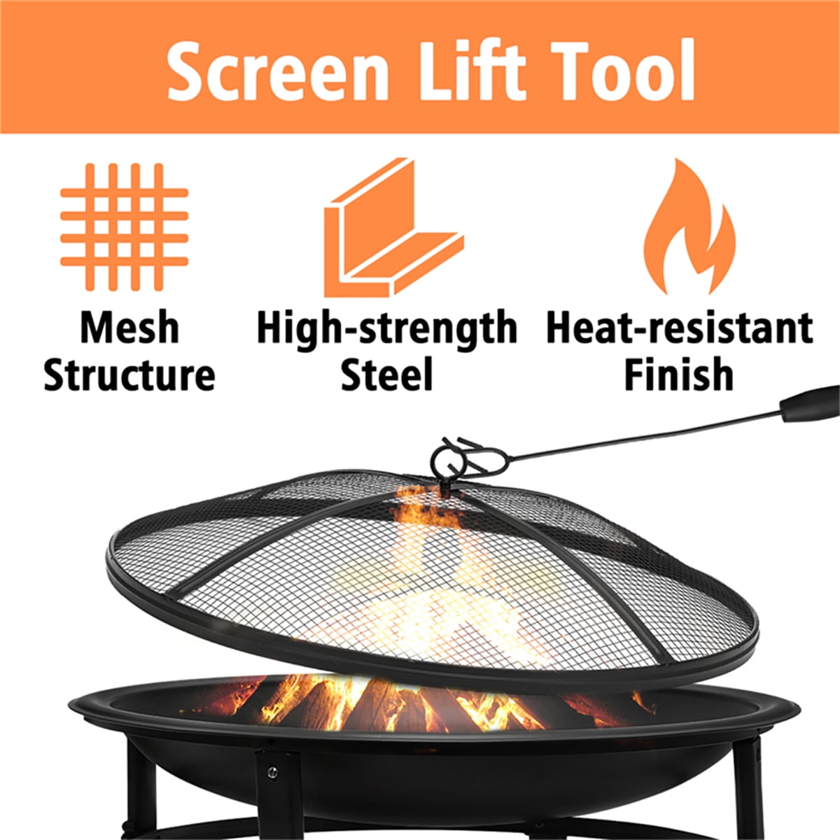 Singlyfire 26 inch Fire Pit for Outside Portable Fire Pit Wood Burning Small Fire Bowl for Camping Picnic Bonfire Patio Outside Backyard Garden Firepit with Log Grate, Poker - Image 4