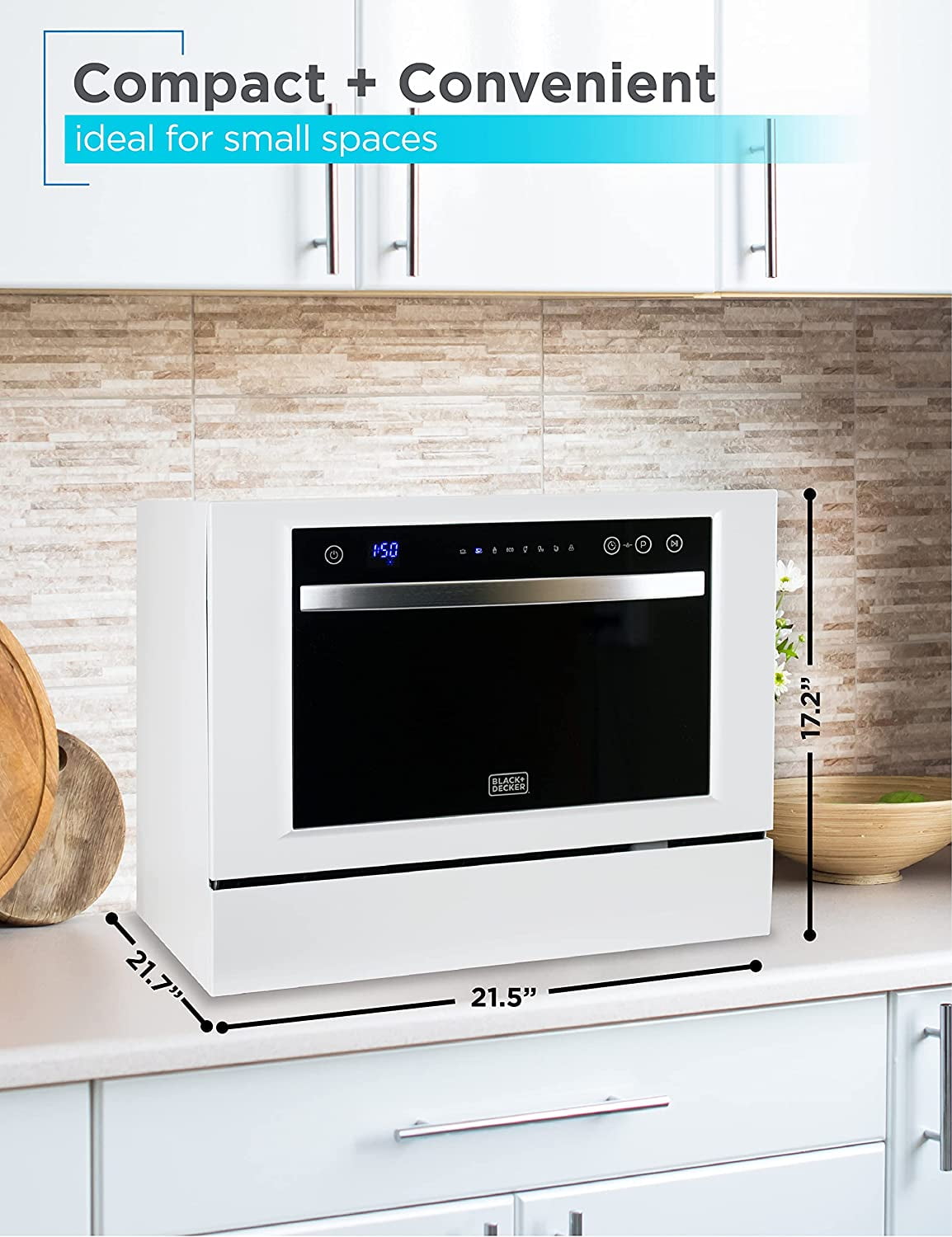 BLACK+DECKER BCD6W Compact Countertop Dishwasher, 6 Place Settings, White - Image 3