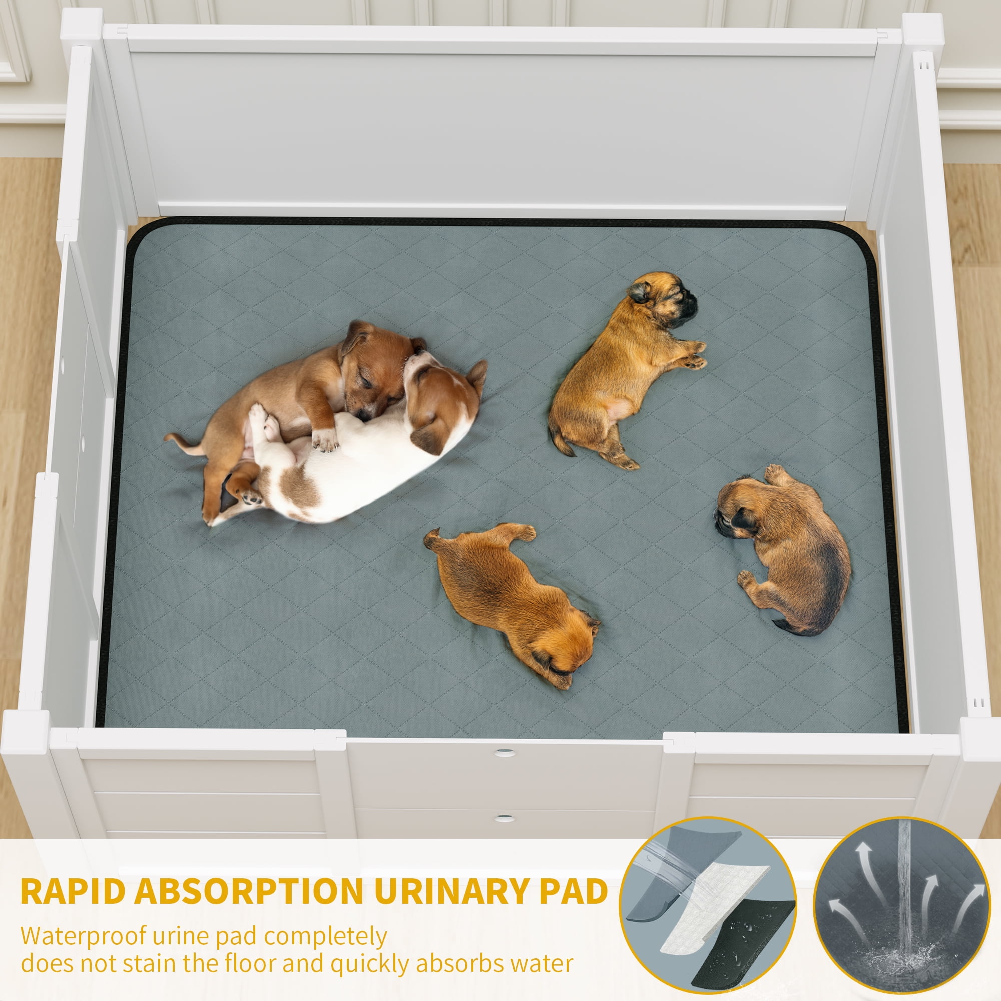 Dextrus Whelping Box for Dogs,Indoor Wooden Dog Pen with Washable Pee Pads, Removable Doors for Large, Medium and Small Breed Dogs Puppies,39.4"L x 39.4"W x 17.7"H,White - Image 6