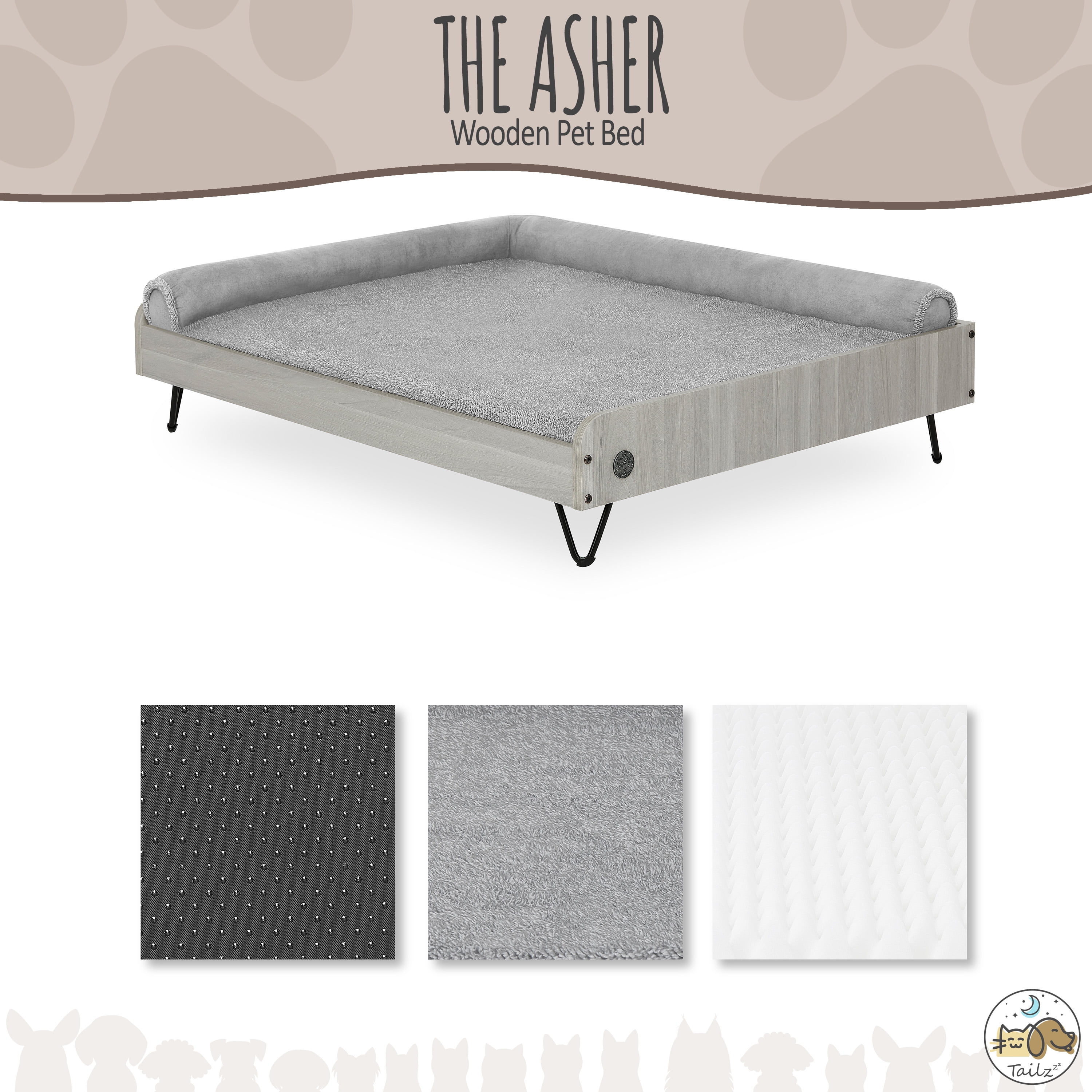 TailZzz Asher Wooden Pet Bed with Mattress | Large to Extra Large Pet Bed with Mattress | Elevated Pet Bed | Greenguard Gold Certified Wooden Pet Bed - Image 2