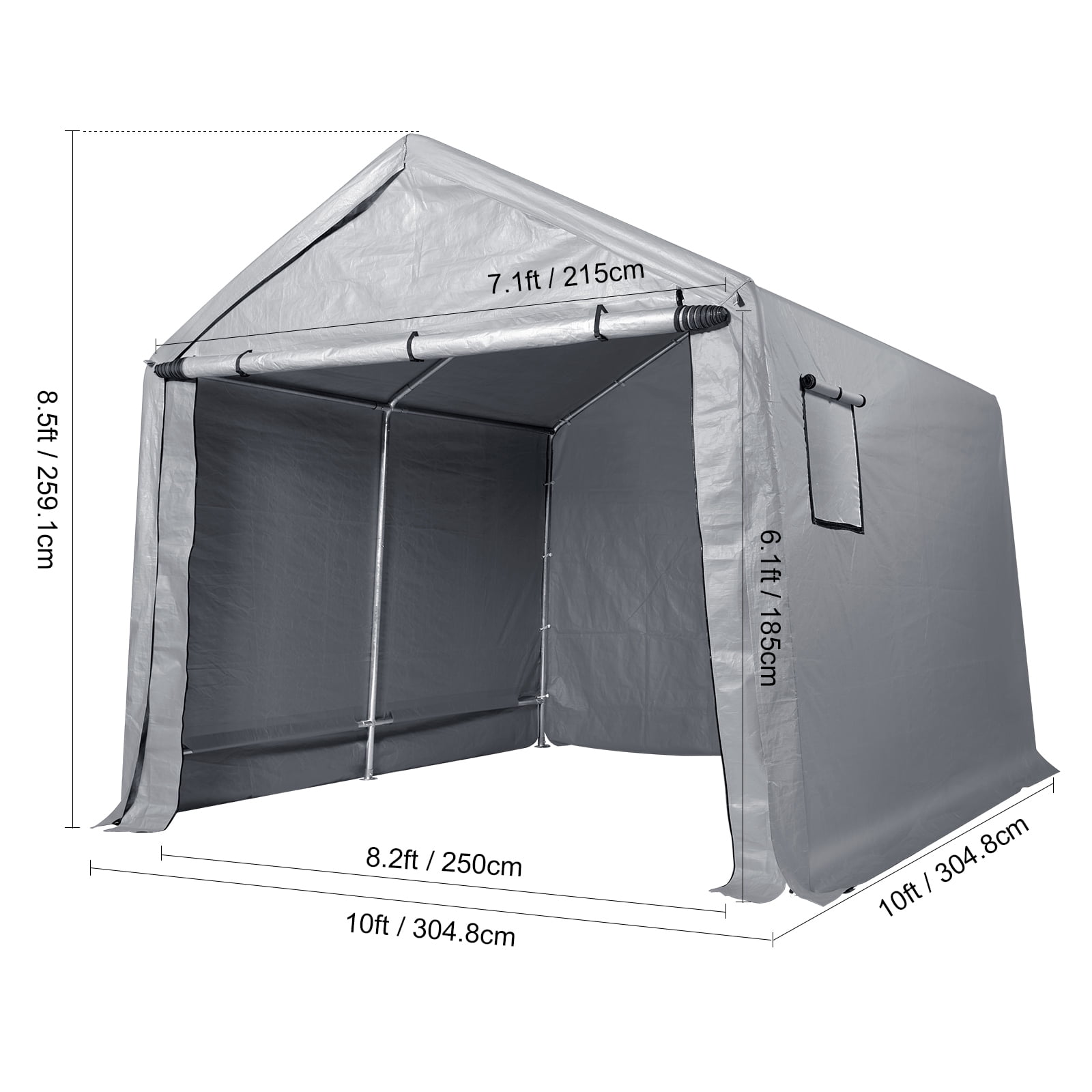 VEVOR Portable Shed Storage Shelter Outdoor, 10x10x8.5 ft Heavy Duty All-Season Instant Storage Tent Tarp Sheds with Roll-up Zipper Door and Ventilated Windows - Image 6