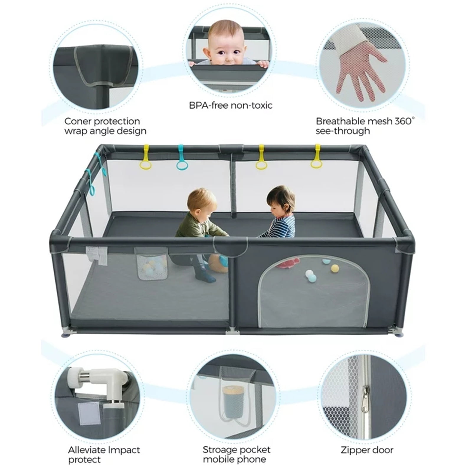 Toyoso Baby Playpen 795926, Extra Large Play Pen Playard for Babies and Toddlers Indoor & Outdoor Safety Play Yard Area, Kid Sturdy Play Center Fence with Soft Breathable Mesh for Toddlers - Image 3