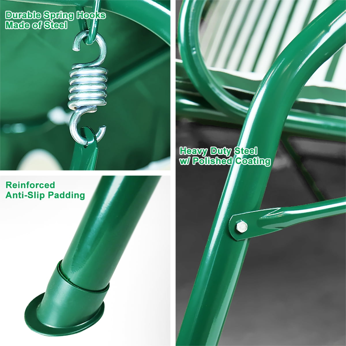 Vebreda 3-Seat Patio Outdoor Porch Swing Glider Chair with Canopy, Green - Image 3