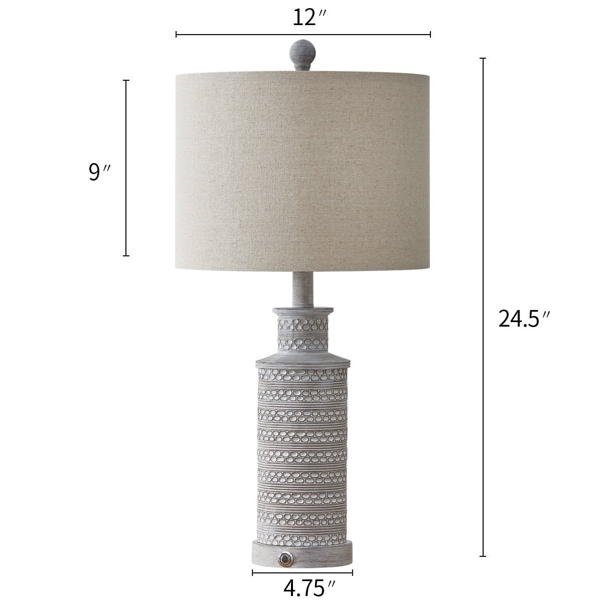 Oneach 3 Way Dimmable Table Lamp Set of 2 with USB Ports for Bedroom Living Room 24.5" Vintage Rustic Farmhouse Touch Control Nightstand Bedside Lamps Resin (Bulbs) - Image 11