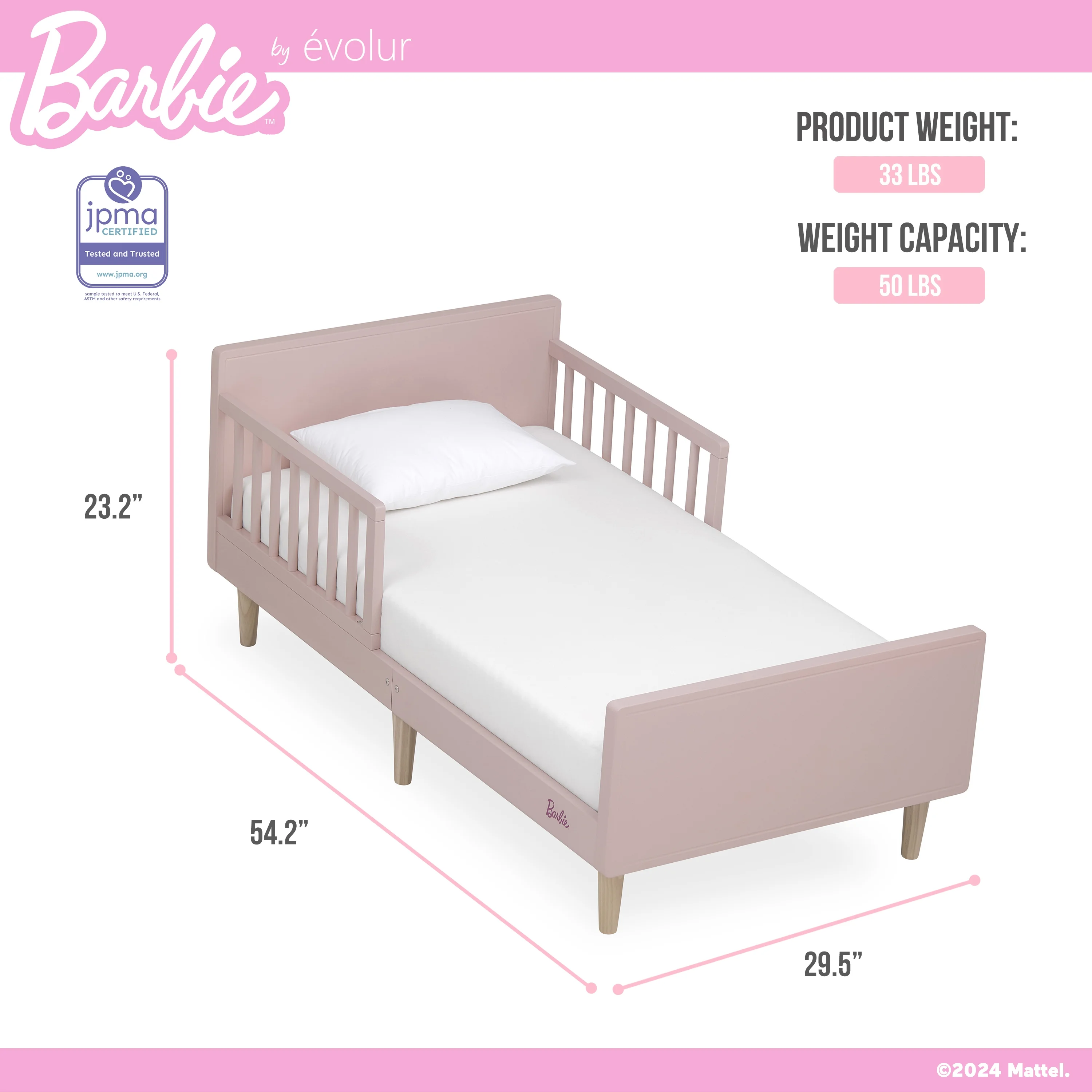 Evolur Barbie Los Altos Toddler Bed, Blush Pink - Image 4